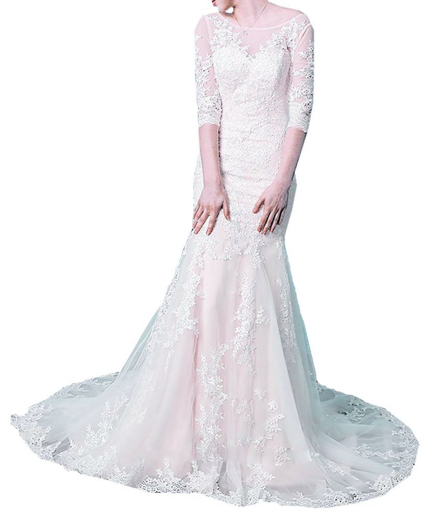 Elegant Half Sleeve Lace Applique Wedding Dress - A-Line Ball Gown for Bride | Perfect for Church Ceremony, Garden Wedding & Formal Reception