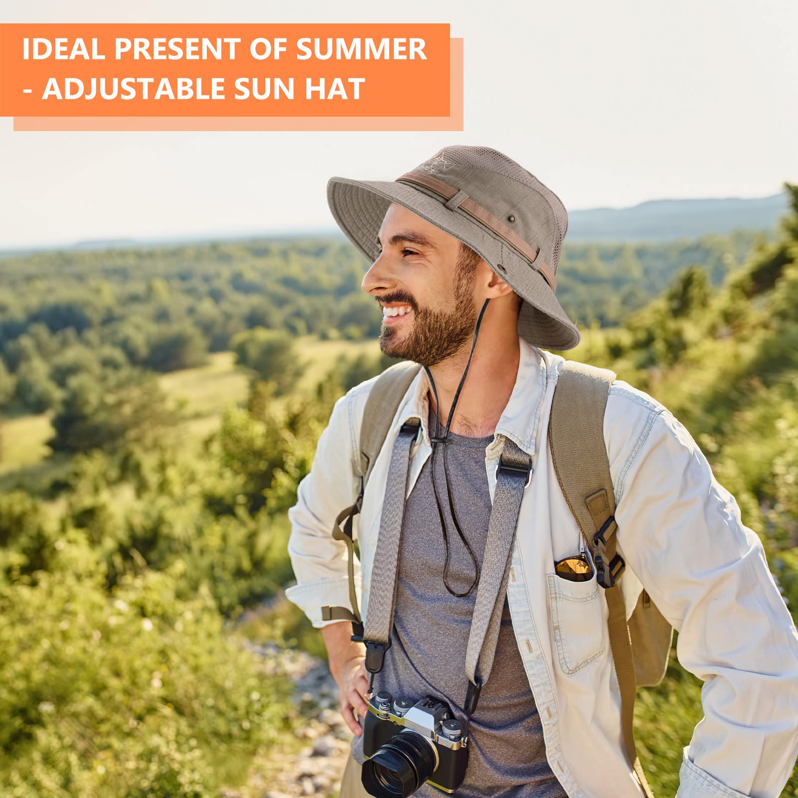 UPF 50+ Sun Hat for Men & Women - Wide Brim Fishing Bucket Hat with Neck Flap, Safari Boonie Hat for Outdoor Activities, Beach, Hiking, and Travel
