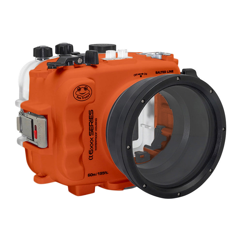 SeaFrogs 60M/195FT Waterproof Housing for Sony A6000 A6100 A6300 A6400 A6500 A6600 - Orange Salted Line Gen 3 - Underwater Photography & Scuba Diving Accessory