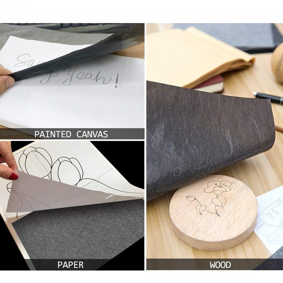 VILLCASE 100 Sheets Black Carbon Paper - Graphite Transfer Tracing Paper for Woodworking, DIY Projects, Artist Sketching on Canvas, Fabric & Paper | Perfect for Lettering, Drawing & Crafting