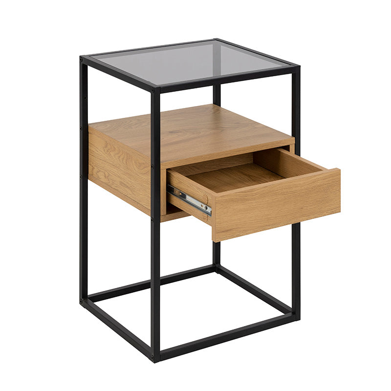 RANDOLF 16-Inch Side Table or Bedside Table - Natural & Black Finish - Perfect for Living Room, Bedroom, or Office Nightstand