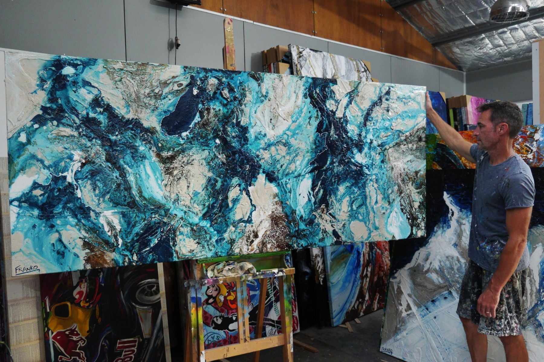 240cm x 100cm Blue Honey Textured Abstract Canvas Painting - Modern Wall Art for Living Room, Bedroom & Office Decor