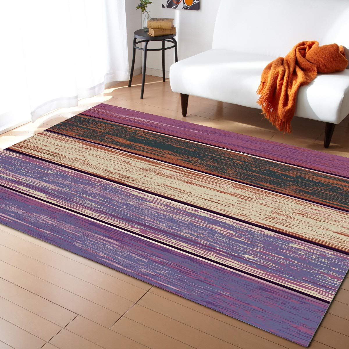 ARTSHOWING 5' x 7' Rustic Rectangular Area Rug - Vintage Wood Barn Design in Purple for Living Room, Bedroom, Dining Room & Outdoor Patio Decor - Soft Indoor/Outdoor Carpet Perfect for Farmhouse, Boho & Coastal Style Homes