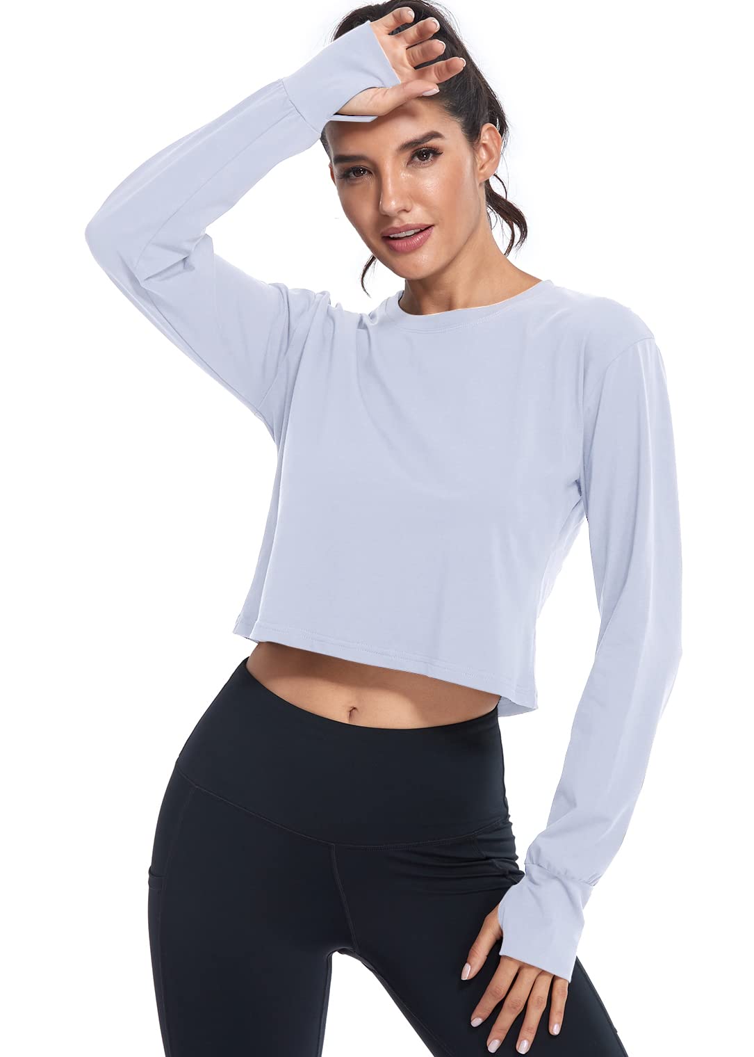 Muzniuer Women's Long Sleeve Crop Top - Athletic Workout Shirt with Thumb Holes for Yoga, Running & Gym - Breathable & Stretchy Fitness Apparel