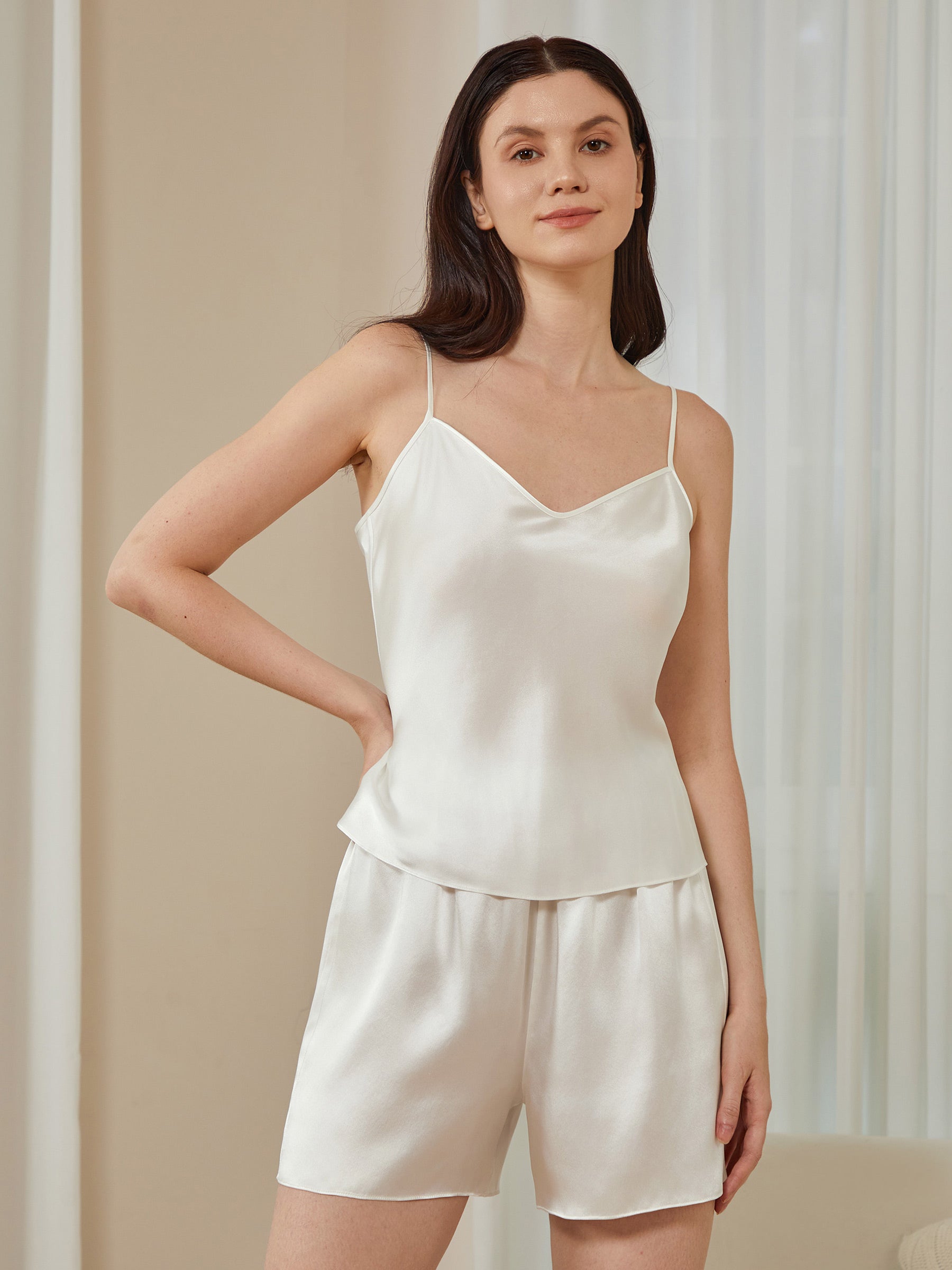 Silk Slim Camisole and Shorts Set for Women - Soft & Comfortable Sleepwear & Loungewear - Perfect for Nightwear, Yoga, and Relaxing at Home