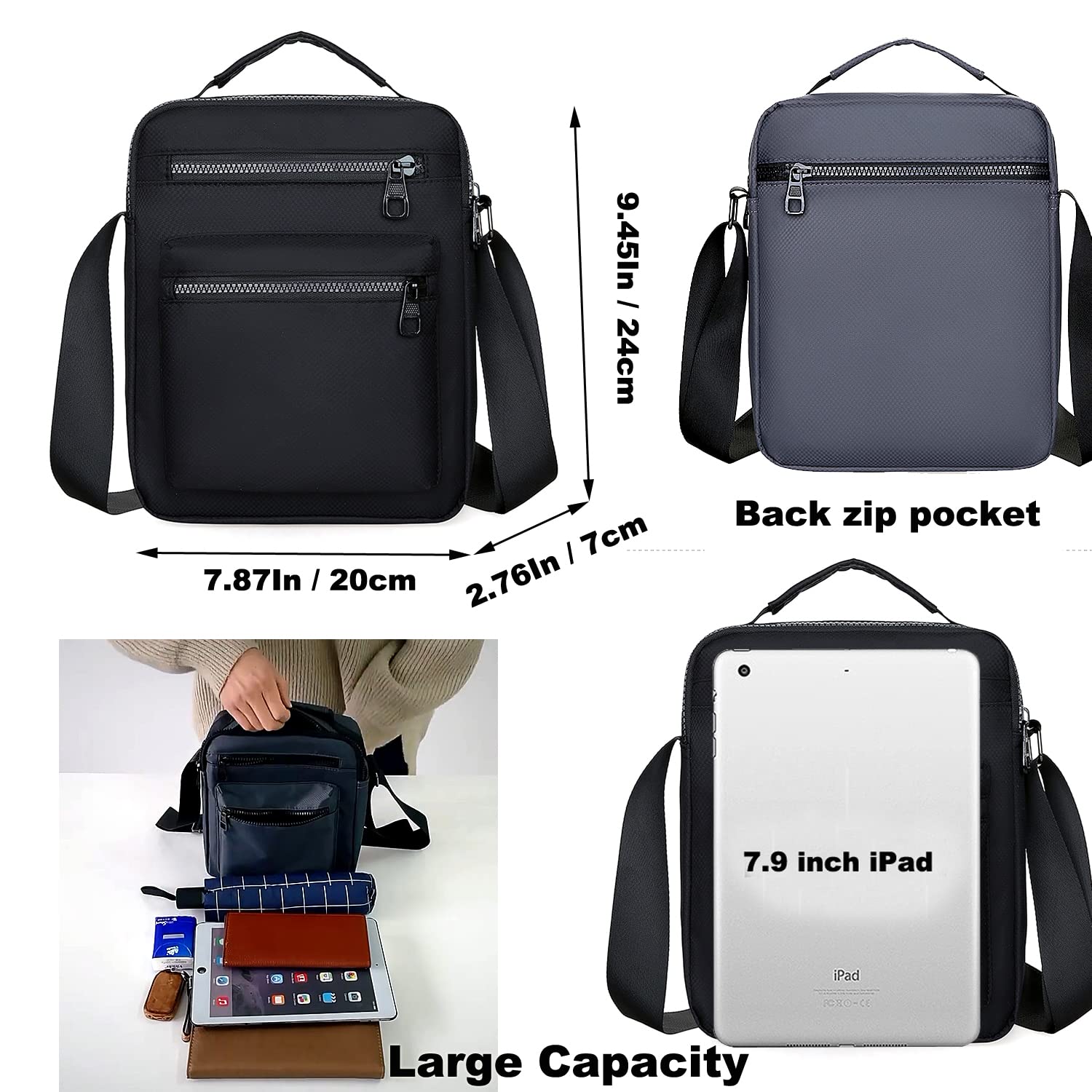 Men's Nylon Crossbody Shoulder Bag - Large Capacity Messenger Bag with Multiple Pockets for Work, Hiking & Travel | Durable Casual Handbag & Side Satchel | Perfect for Office Commute, Outdoor Adventures & Daily Use (Black)