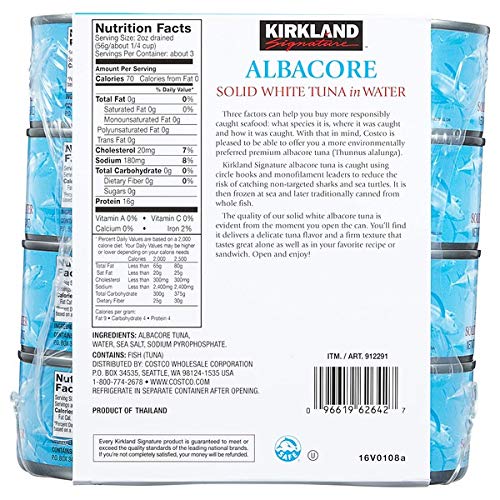 Kirkland Signature Solid White Albacore Tuna & Chicken Breast Cans Bundle - 8 Albacore Tuna Cans + 6 Premium Chunk Chicken Cans | High Protein Pantry Staples for Meal Prep, Emergency Food Supply & Healthy Snacks