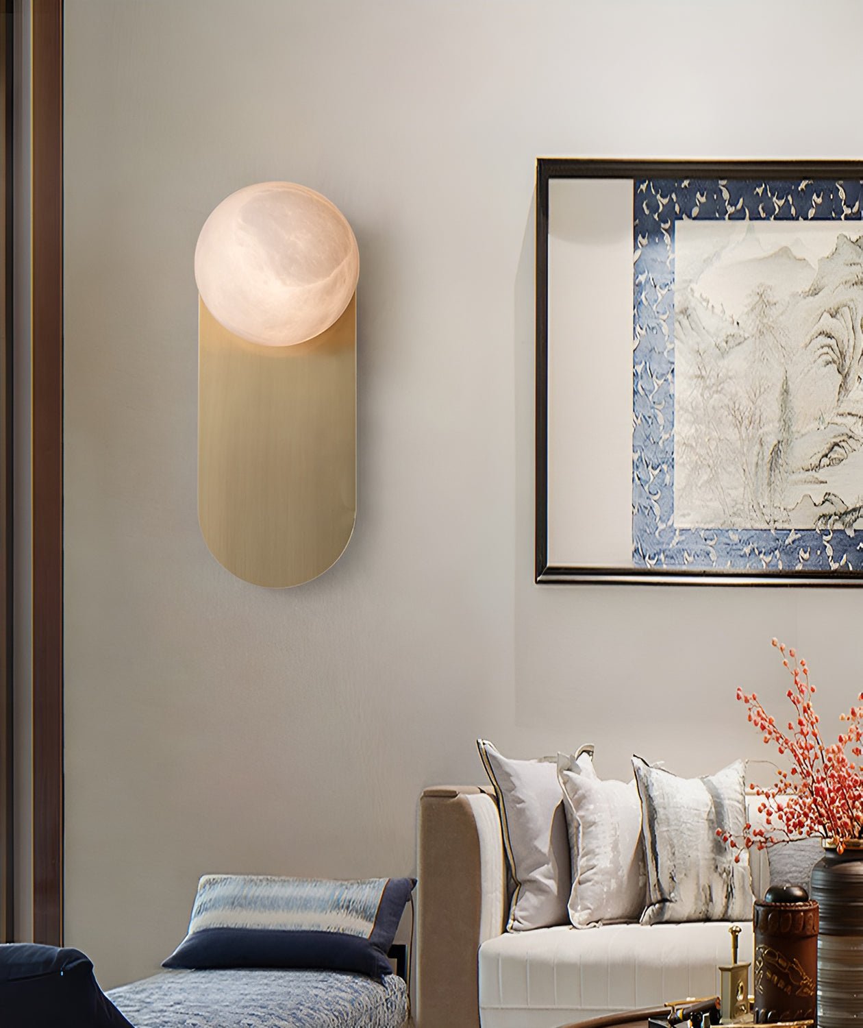 Adrion Alabaster Wall Light - Elegant Sconce for Bedroom, Living Room & Hallway - Dimmable LED Lighting Fixture for Home Decor