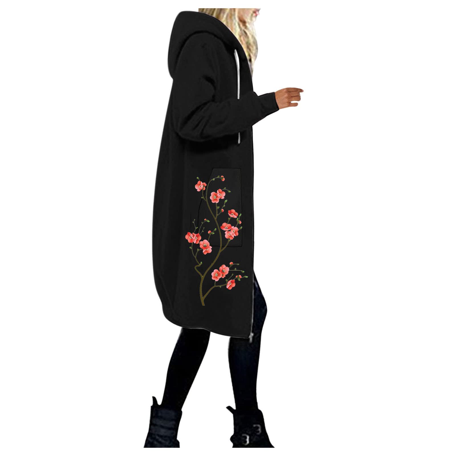 Women's Lightweight Winter Jacket - Floral Print Casual Coat with Zipper & Top Splicing Design | Warm Outerwear for Daily Wear, Office & Outdoor Activities