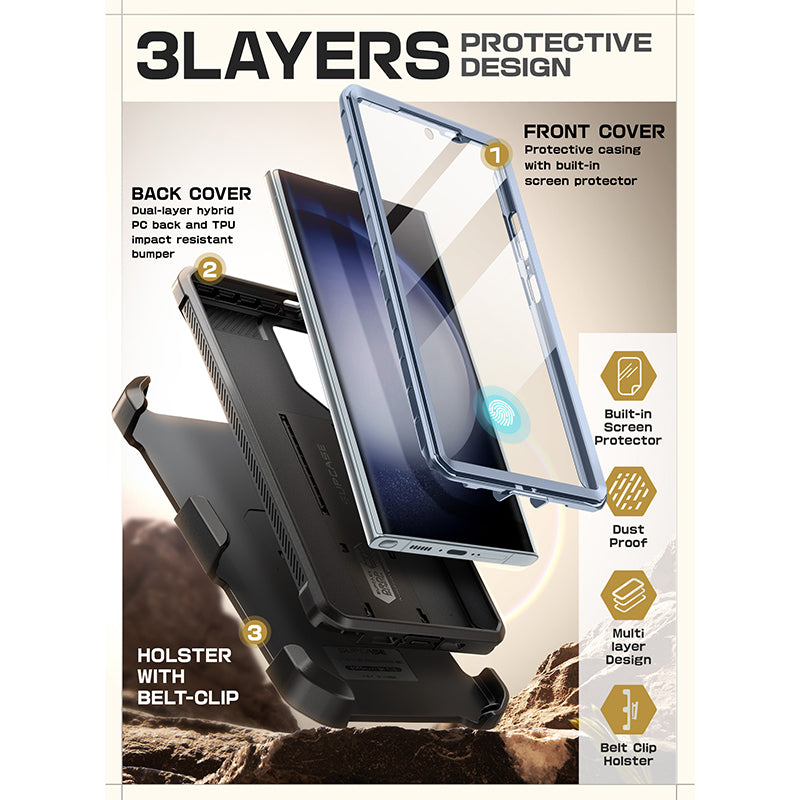 Samsung Galaxy S24 Ultra Unicorn Beetle PRO Case - Heavy Duty Rugged Protective Cover with Built-in Screen Protector (Metallic Blue) | Perfect for Construction, Outdoor Adventures & Extreme Sports