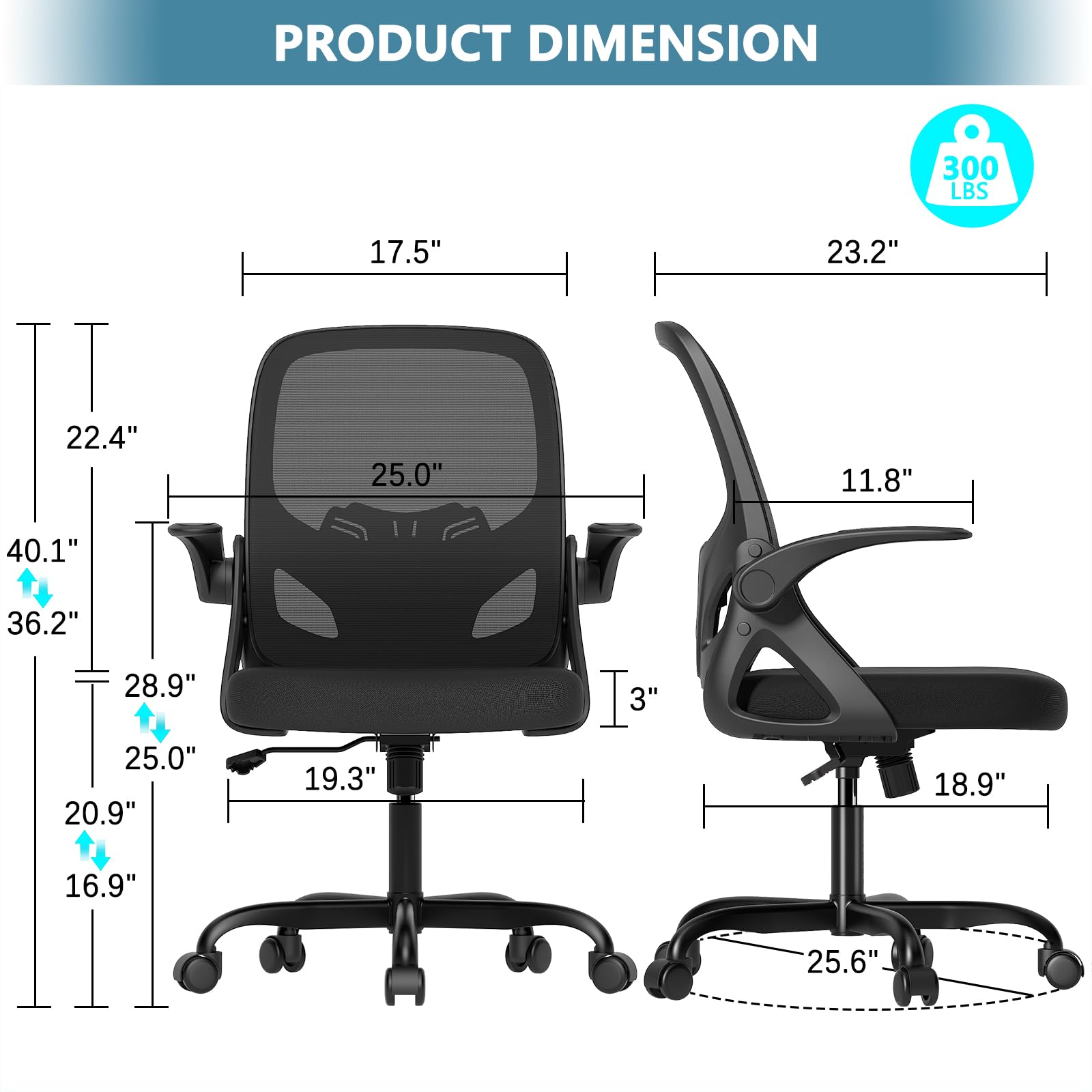Ergonomic Home Office Chair with Lumbar Support & Breathable Mesh - Adjustable Flip-Up Arms, Modern Desk Chair for Work & Study - Perfect for Home Office, Gaming & Remote Work (Black)