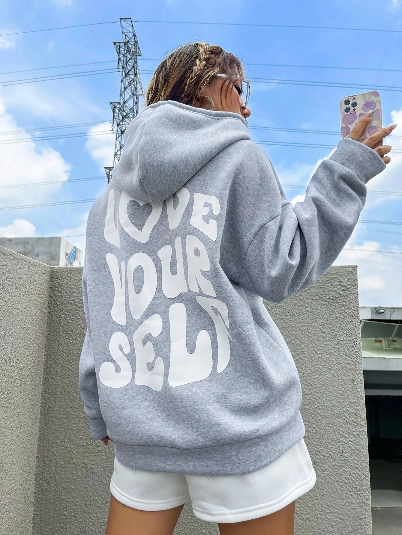 Love Yourself Cotton Printed Hoodie - Creative Oversized Women's Sweatshirt for Streetwear & Harajuku Fashion | Perfect for Casual Outfits, Outdoor Activities and Trendy Street Style