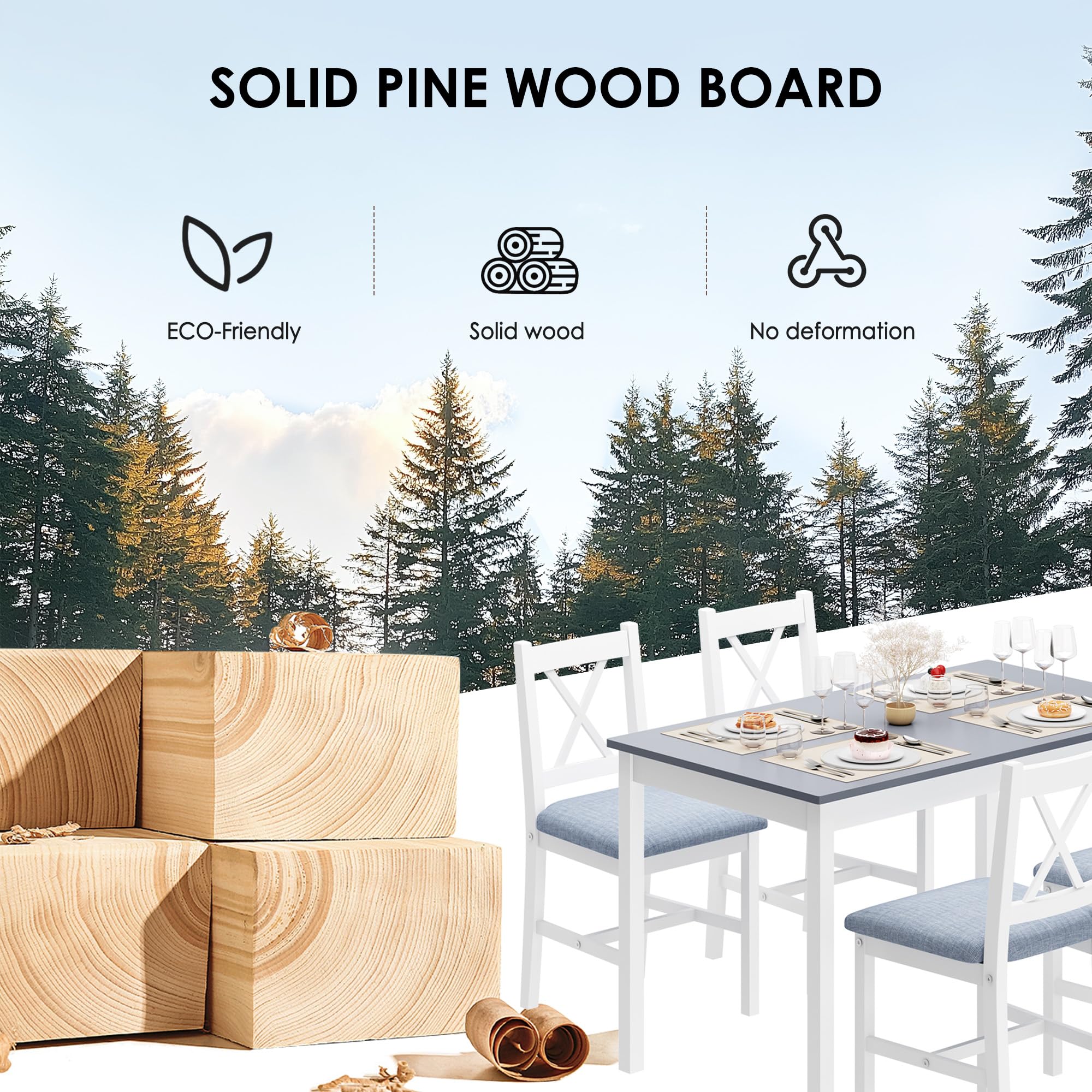Modern 5-Piece Dining Table Set for 4 - 42.5