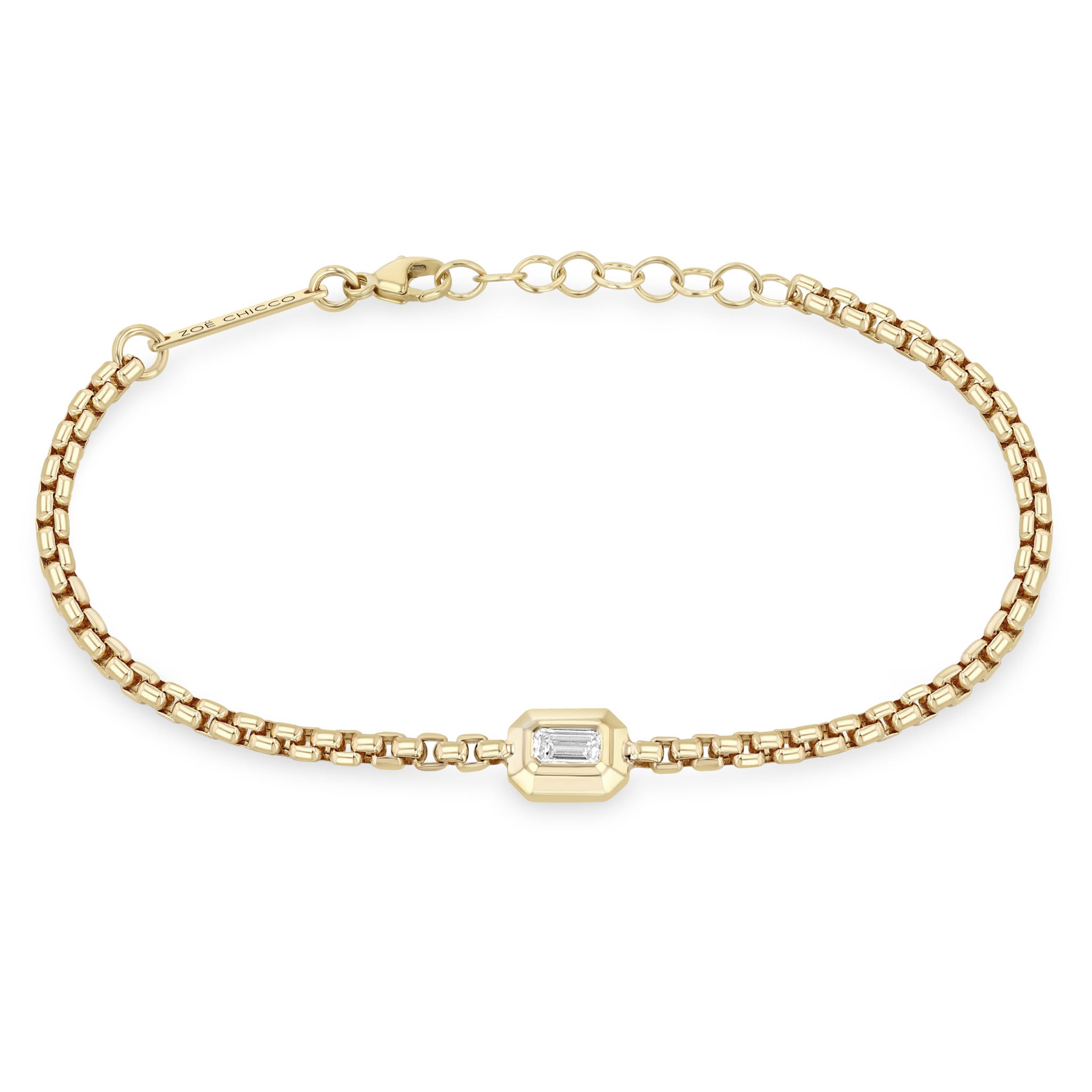 14K Gold Emerald Cut Diamond Box Chain Bracelet for Women - Elegant Jewelry Gift for Anniversary, Birthday & Special Occasions