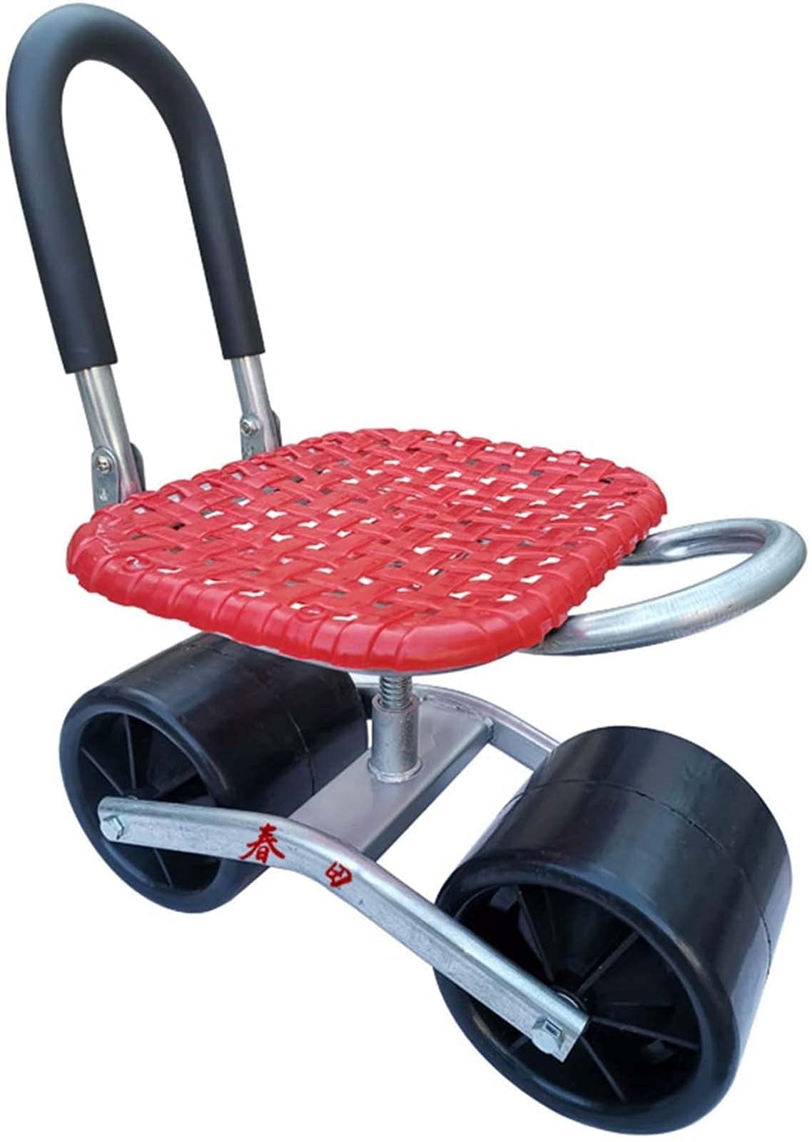 QDY Adjustable Height 360° Rotating Garden Trolley Rolling Seat with Mobile Backrest - Red | Gardening Stool for Weeding, Planting & Outdoor Work | Perfect for Backyard, Lawn Care & Landscaping
