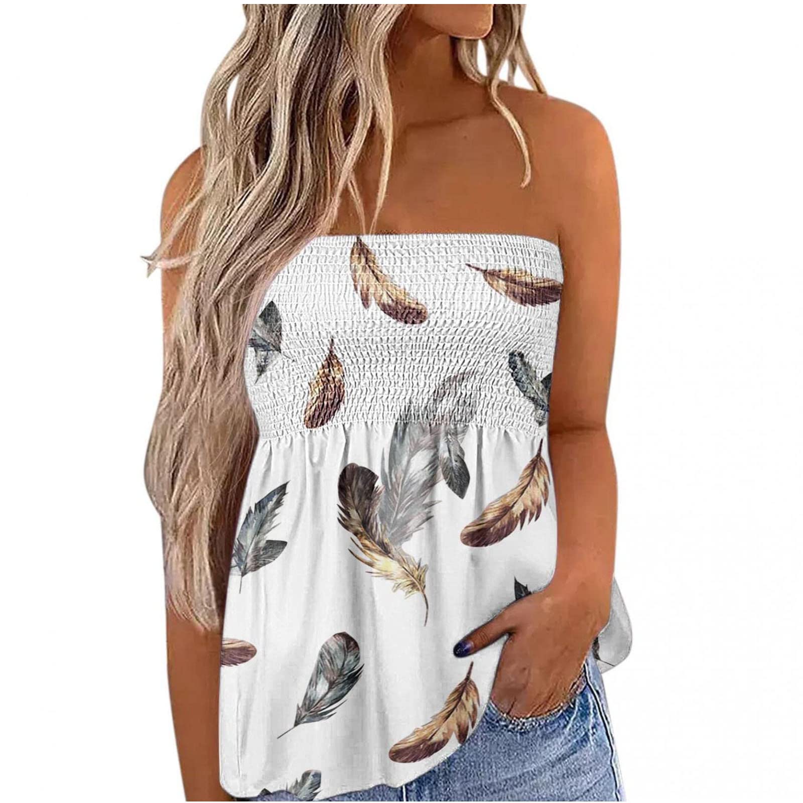 Bidobibo Women's Strapless Bandeau Tank Tops - Summer Sleeveless Casual Tube Tops & Blouses - Perfect for Beach, Pool Party, and Everyday Wear