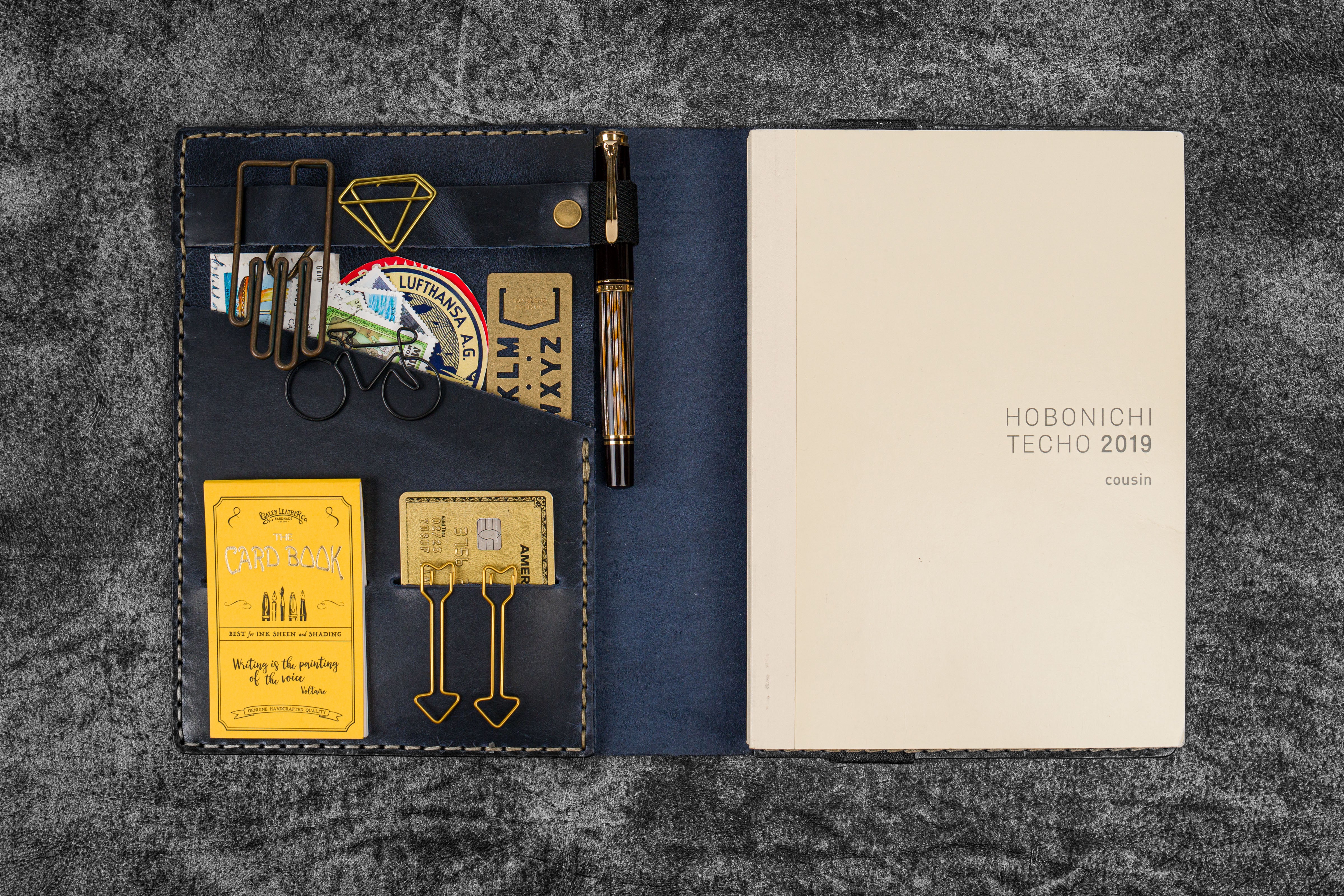 Premium Crazy Horse Navy Blue Leather Hobonichi Cousin A5 Planner Cover - Durable & Stylish Organizer for Work, School & Journaling