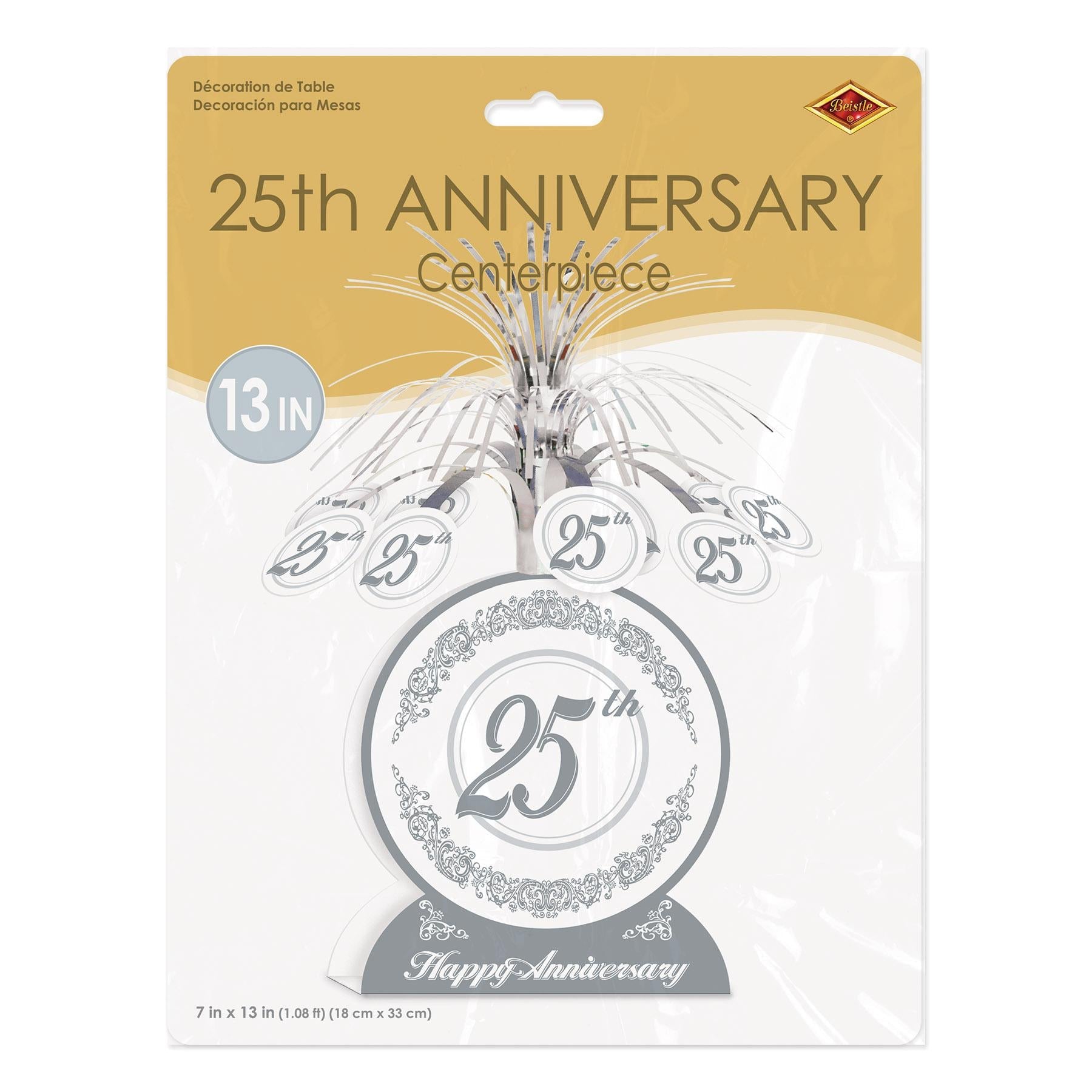 12 Pack Beistle 25th Anniversary Party Decorations - Silver & Black Table Centerpieces for Wedding, Anniversary & Special Events Celebrations