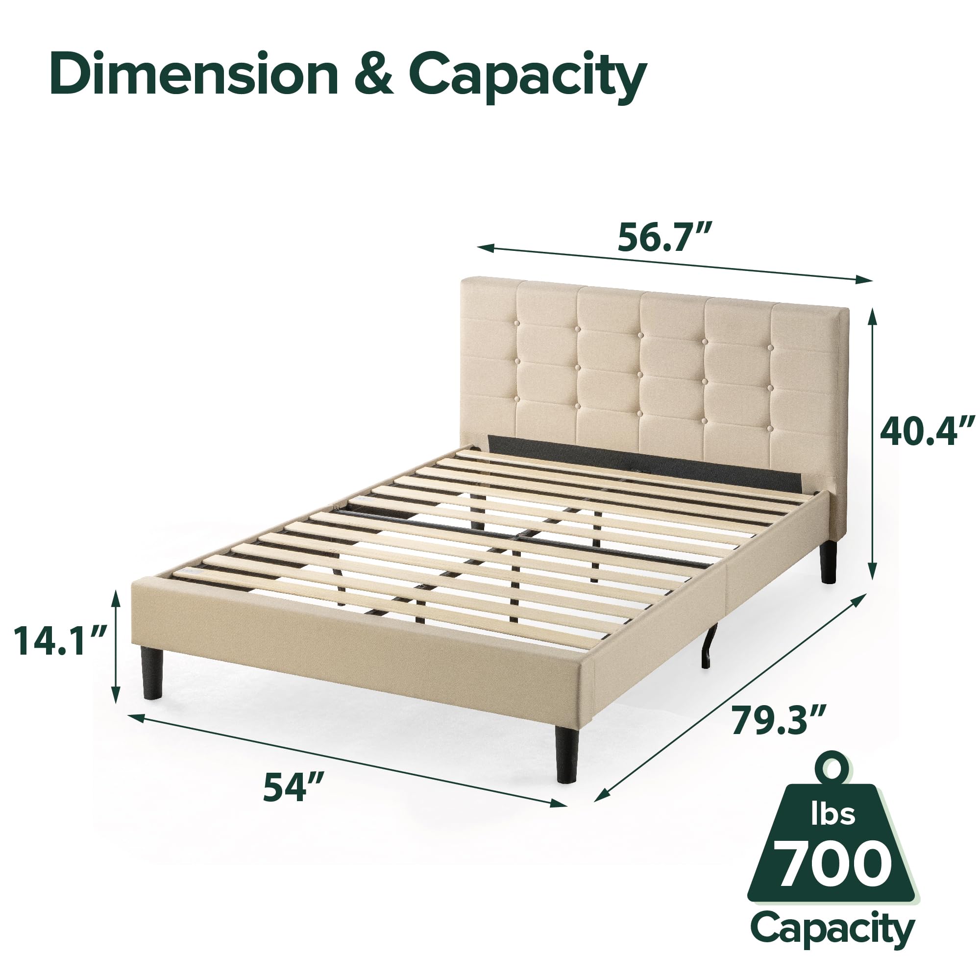 ZINUS Ibidun Full Size Upholstered Platform Bed Frame with Wood Slat Support - No Box Spring Needed - Easy Assembly - Beige - Perfect for Modern Bedrooms, Guest Rooms & Small Spaces