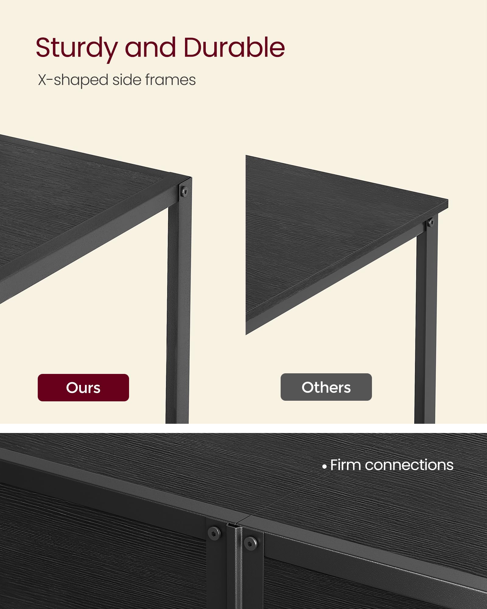 VASAGLE 65 Inch Modern TV Stand, 3-Tier Industrial Entertainment Center with Open Storage Shelves - Wood Grain Black TV Console Table for Living Room & Bedroom - Perfect for Home Theater Setup & Media Storage Organization