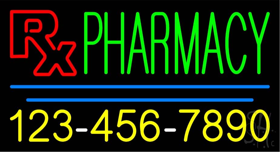 13 x 24 Inches Black Square Cut Acrylic LED Neon Pharmacy Sign with Phone Number & Dimmer - Bright Premium Indoor Neon Light for Medical Stores, Clinics & Hospitals - Perfect for Reception Areas, Waiting Rooms & Pharmacy Counters