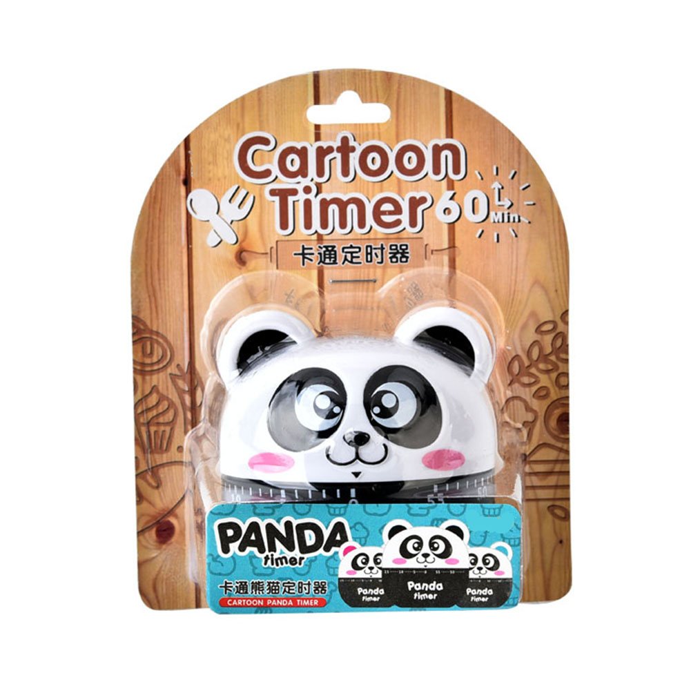 Mini Mechanical Kitchen Timer - 60 Minute Countdown with Loud Alarm, Cartoon Panda Design, Manual Wind-Up Cooking Timer for Baking, Boiling, and Kitchen Tasks (Black)