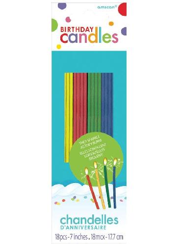 18-Pack Slim Sparkler Candles for Birthday, Wedding & Party Decorations – Elegant & Bright Primary Colors