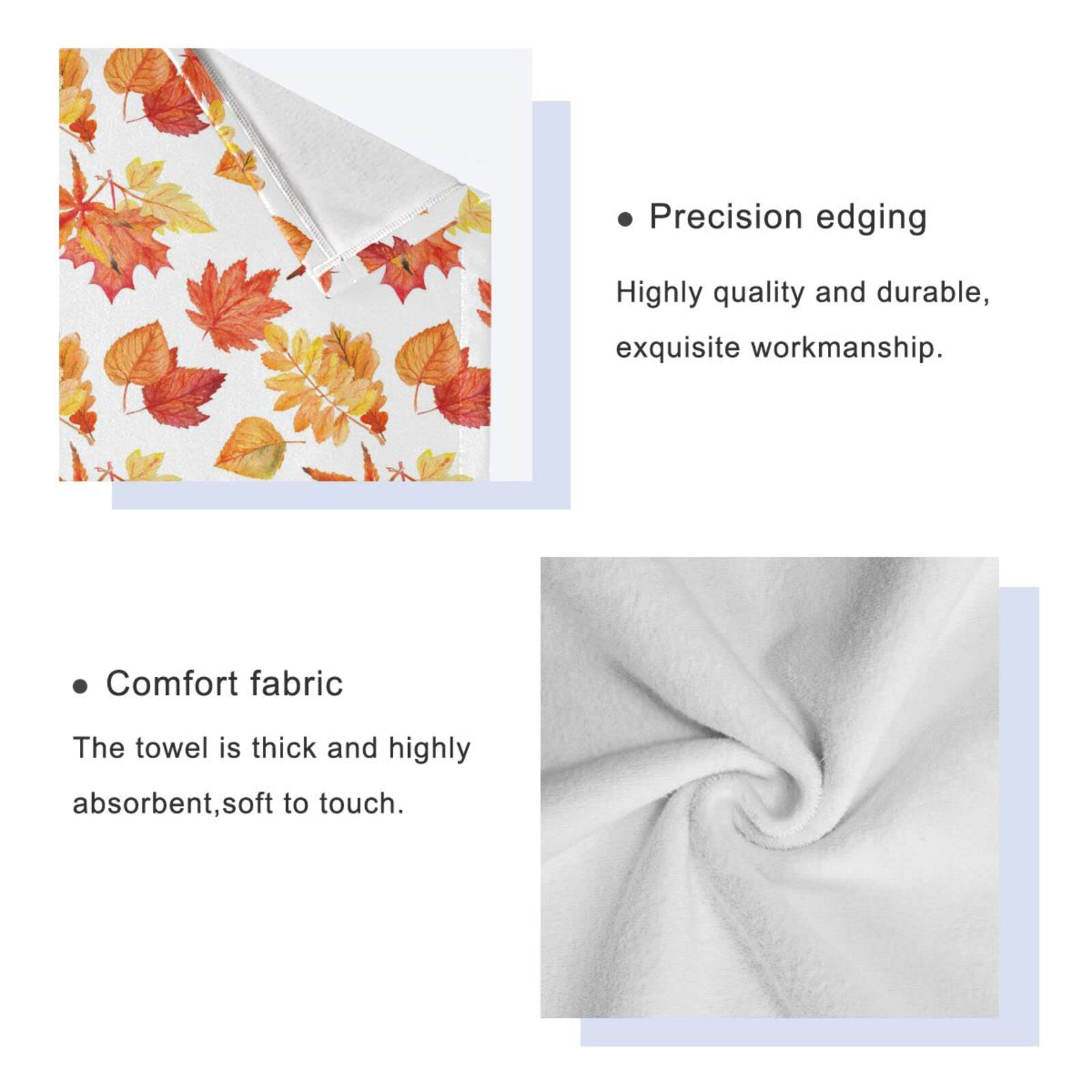Thanksgiving Maple Leaf Bath Towel Set - 3-Piece Autumn Fallen Leaf Bathroom Hand Towels & Washcloth - Super Absorbent for Home, Kitchen, Hotel, Gym & Pool Decor - Perfect for Thanksgiving & Fall Home Decor