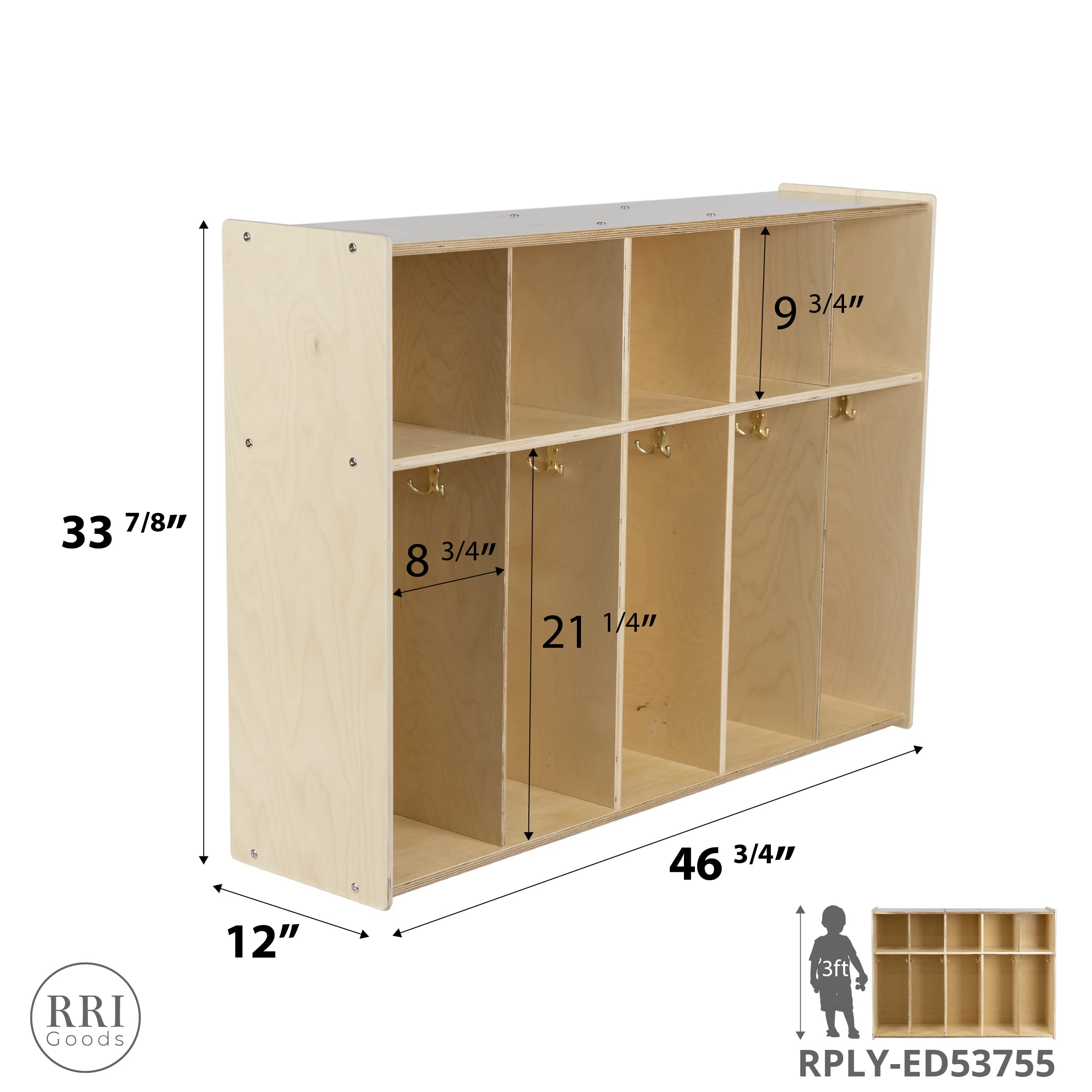 5-Section Wooden Coat Locker with Cubbies & Hooks - Backpack Storage Organizer for Kids, Daycare & Classroom - Perfect for School Entryways, Mudrooms & Home Organization