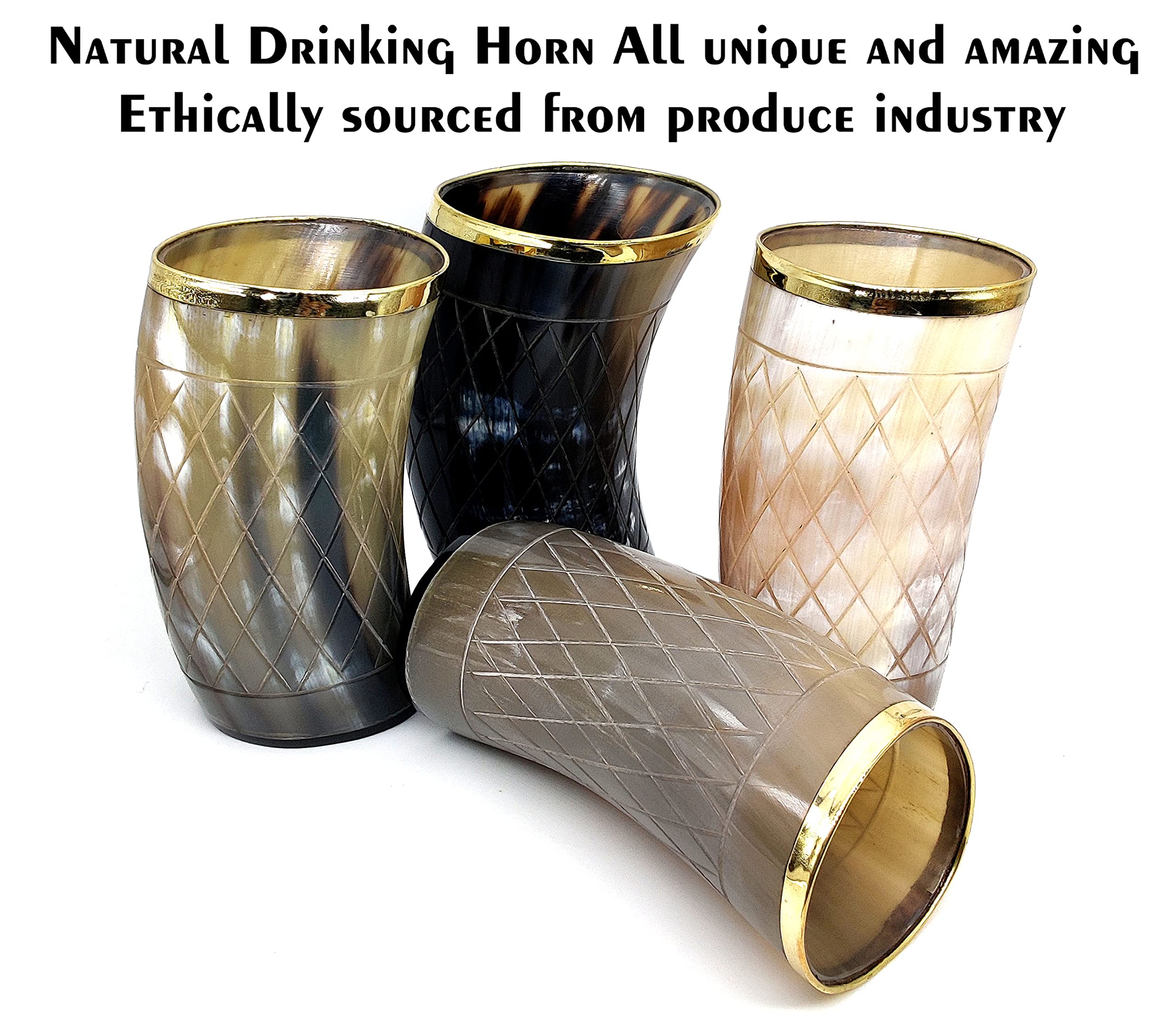 Handmade Viking Drinking Mug Set of 2 - Medieval Ale Beer Wine Goblet with Brass Ring & Ox Horn Design - Perfect for Renaissance Fairs, Medieval Themed Parties & Viking Reenactments