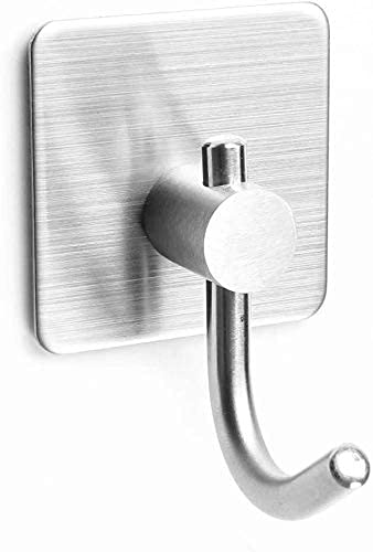 TOGU Heavy Duty Stainless Steel Self Adhesive Hooks - 2 Pack Brushed Finish Wall Hooks for Bathroom, Kitchen, Door - No Nail Waterproof Adhesive Holds Robes, Keys, Hats, Towels, Coats - Perfect for Home Organization & Space Saving