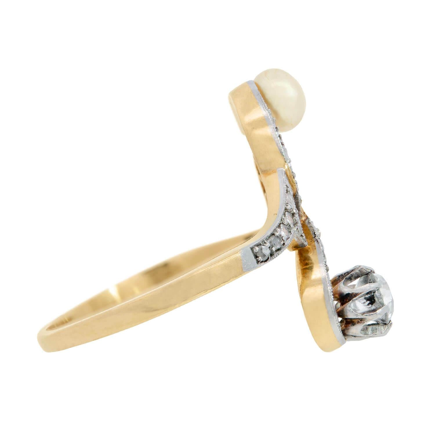 Art Nouveau 14k Gold & Platinum Pearl Diamond Moi Et Toi Ring - Vintage Inspired Two-Stone Engagement Ring for Women, Perfect for Weddings & Anniversary Gifts