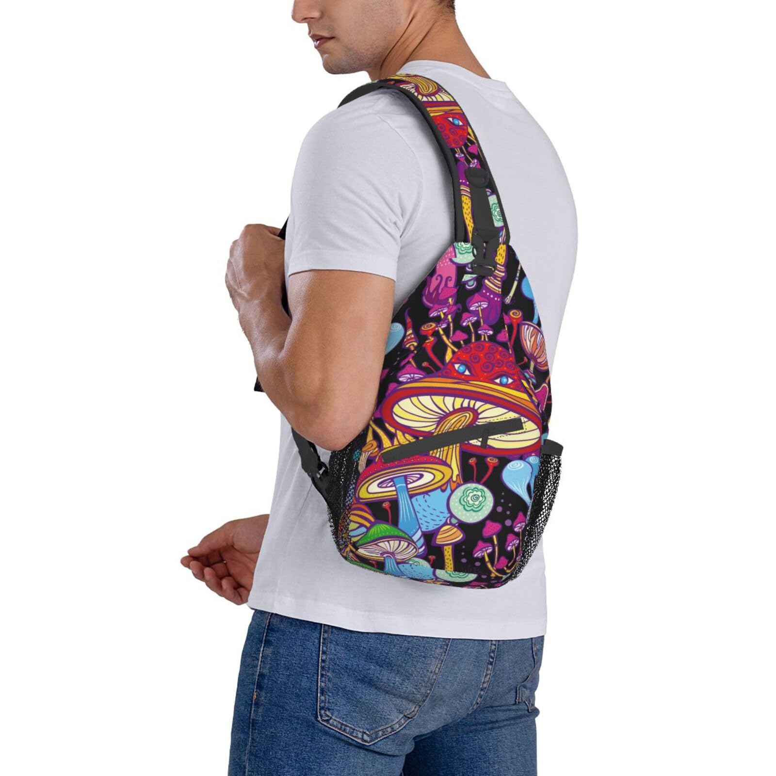 VOOHDDY Hippie Mushroom Sling Bag for Women & Men - Waterproof Crossbody Shoulder Chest Bag for Travel, Hiking, Sports & Casual Use - Lightweight Daypack for Outdoor Adventures, Festivals & Daily Commute
