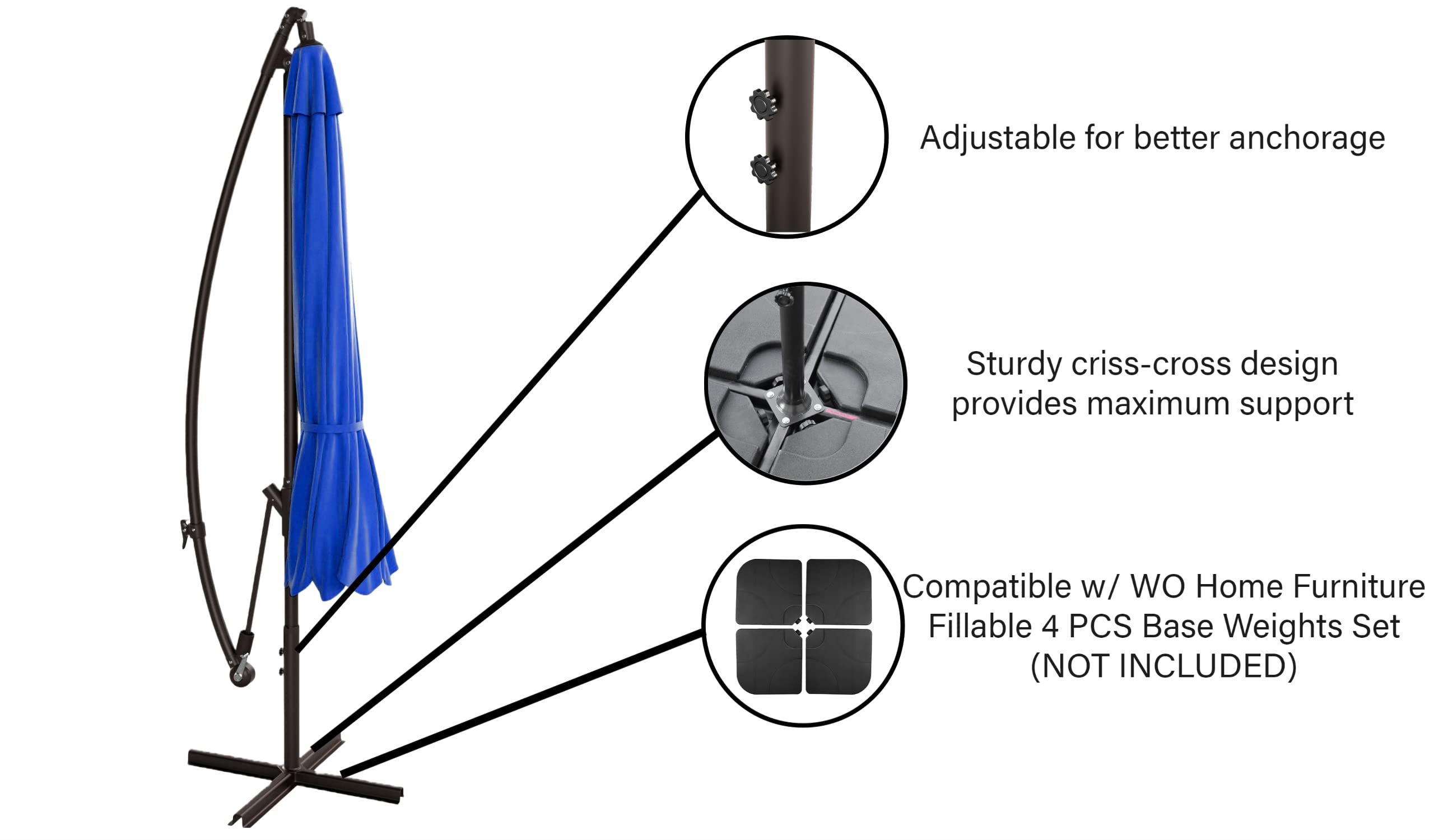 10ft Outdoor Patio Cantilever Umbrella with Stand - 2 Piece Hanging Shade Kit for Backyard, Poolside & Garden - WO Home Furniture