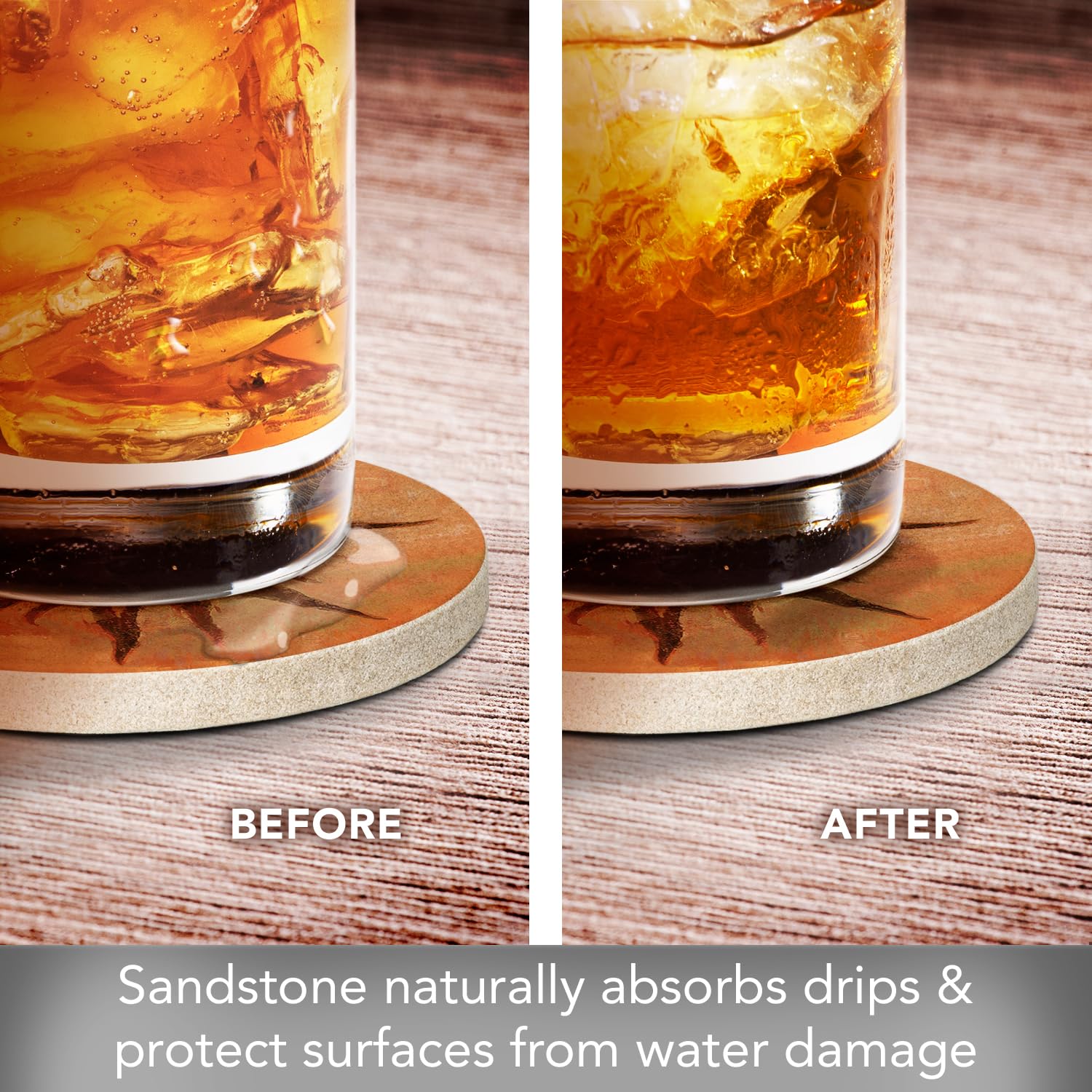 Thirstystone Spiral Sun Natural Sandstone Coaster Set of 4 | Eco-Friendly, Absorbent & Easy to Clean Coasters | Perfect for Coffee, Wine & Beverage Protection on Tables