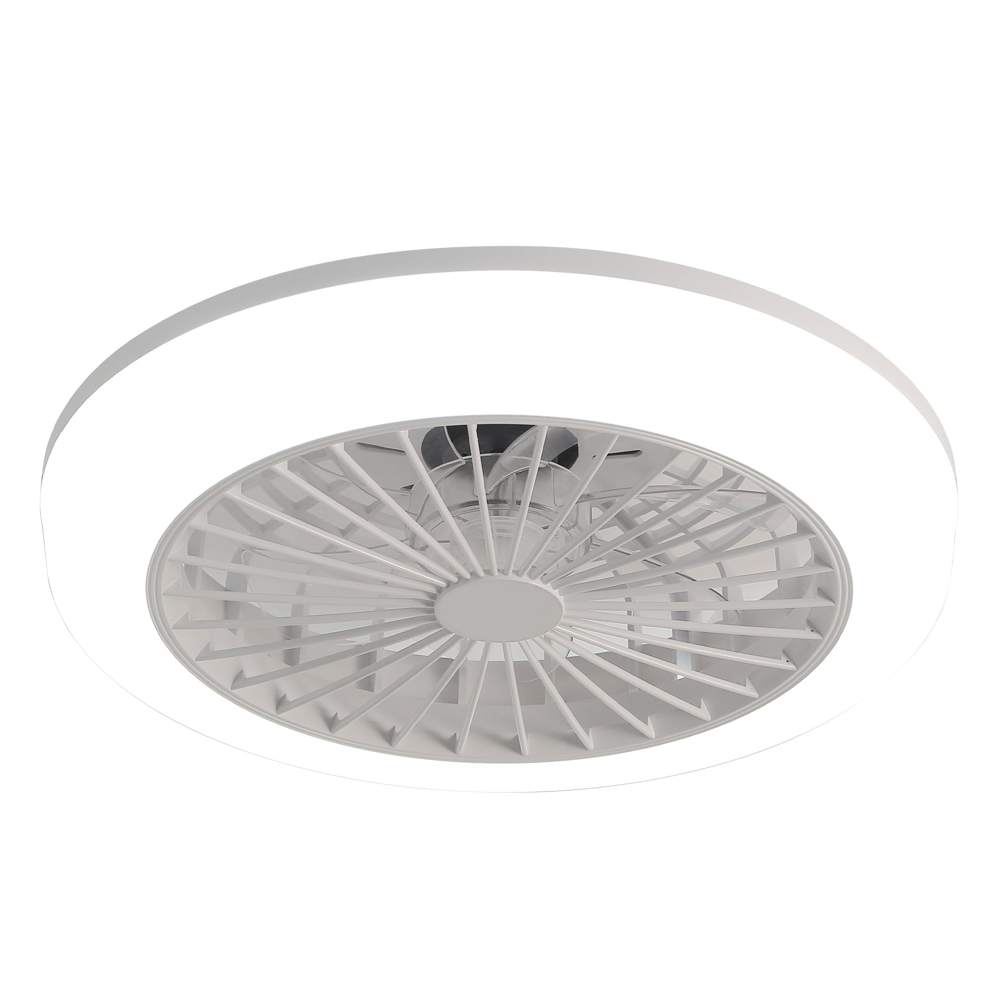 18 Inch Enclosed Bladeless Ceiling Fan with LED Light and Remote Control - Modern Flush Mount Low Profile Design for Bedroom, Kitchen, Dining Room - Quiet Operation & Energy Efficient Cooling Solution