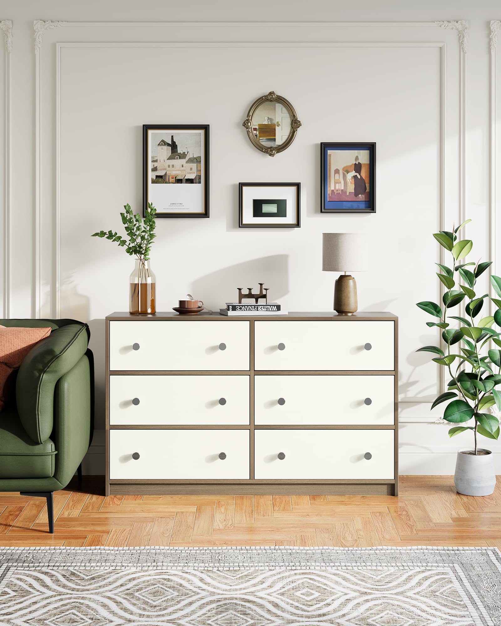 Nicehill 6-Drawer Fabric Dresser for Bedroom - Wooden Storage Tower Organizer with Light Wood Grain & White Finish | Perfect for Closet, Hallway, Living Room & Home Organization
