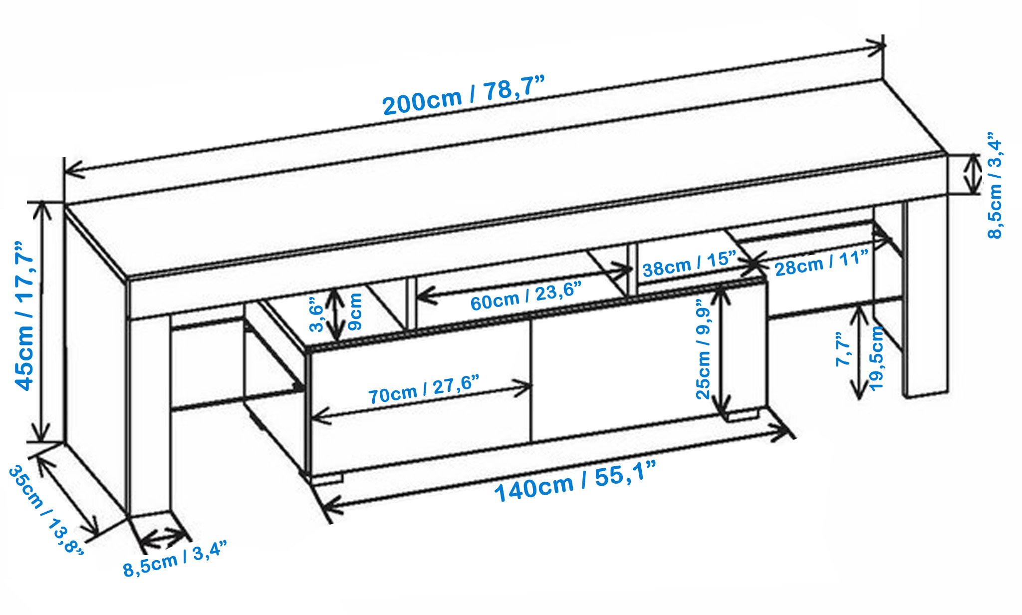 Milano 200 90 Inch TV Stand - Modern High Gloss 79