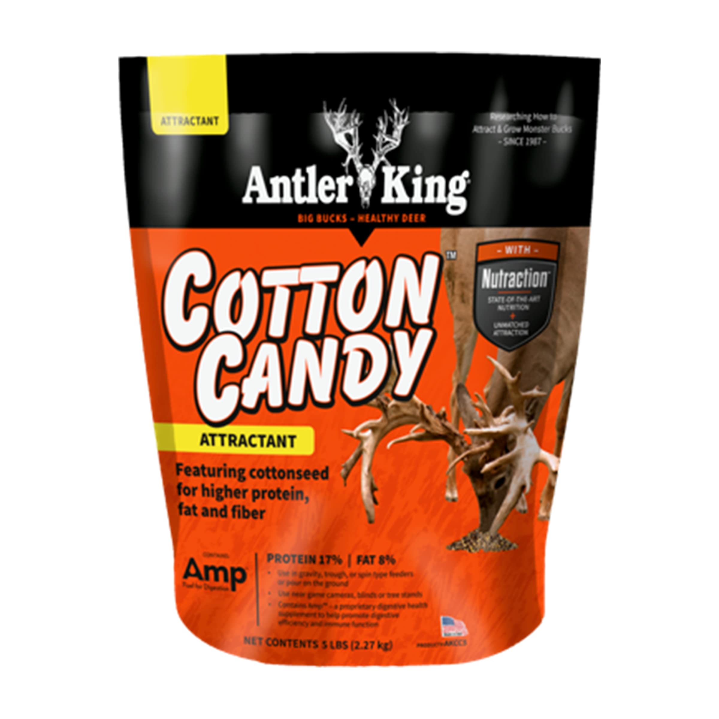 Antler King Cotton Candy Deer Attractant - High Protein & Fat Formula for Healthy Deer Growth, 5lb Cottonseed-Based Food Mix - Ideal for Hunting Season & Wildlife Feeding Stations