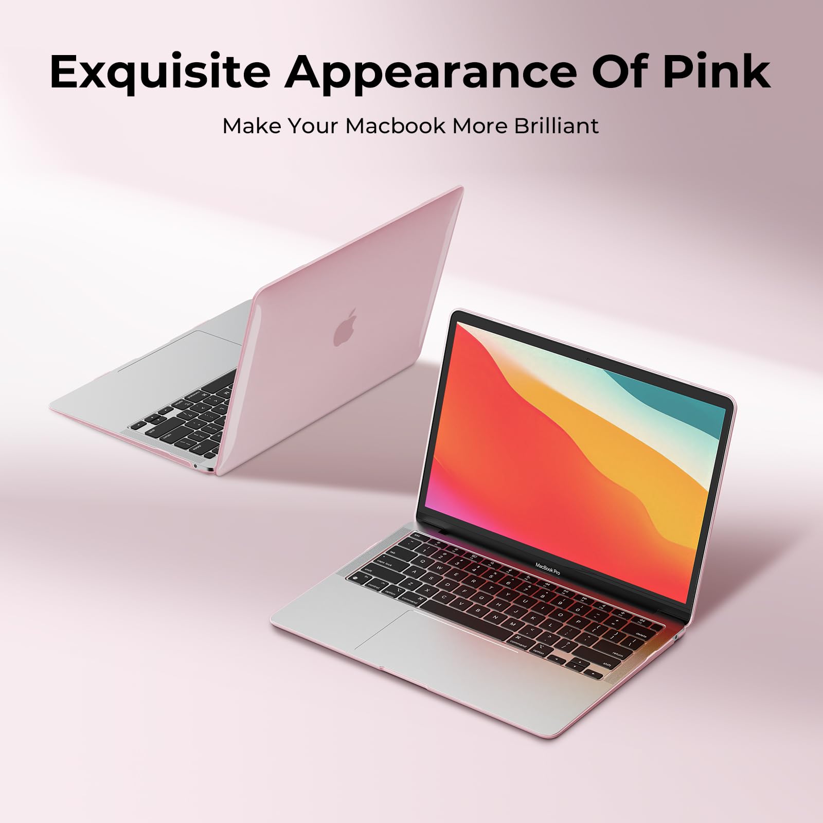 EooCoo Hard Protective Case for MacBook Air 13 inch (M1 Chip 2021-2018) with Retina Display | 13.3 inch Shockproof Plastic Cover + Clear Keyboard Protector + Anti-Glare Screen Protector in Crystal Pink | Perfect for Travel, Office & School Use