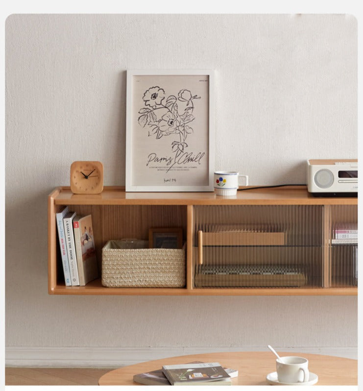 Solid Beech Wood Wall Mounted Sideboard Cabinet - Rustic Storage Locker for Entryway, Living Room & Dining Room Organization