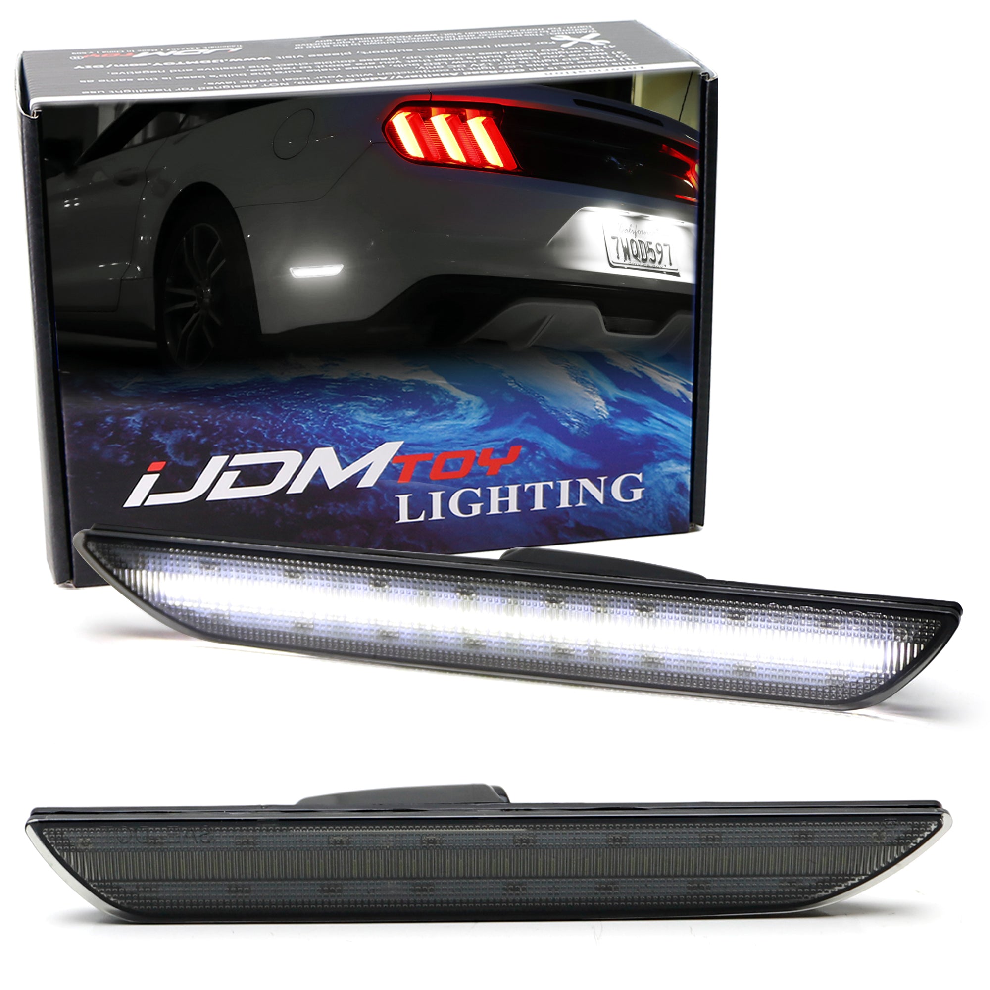2015-2023 Ford Mustang LED Side Marker Lights - Smoked Tint 30% Dark Lens - White Full LED Rear Side Markers for Enhanced Visibility & Style - Perfect for Night Driving & Car Customization