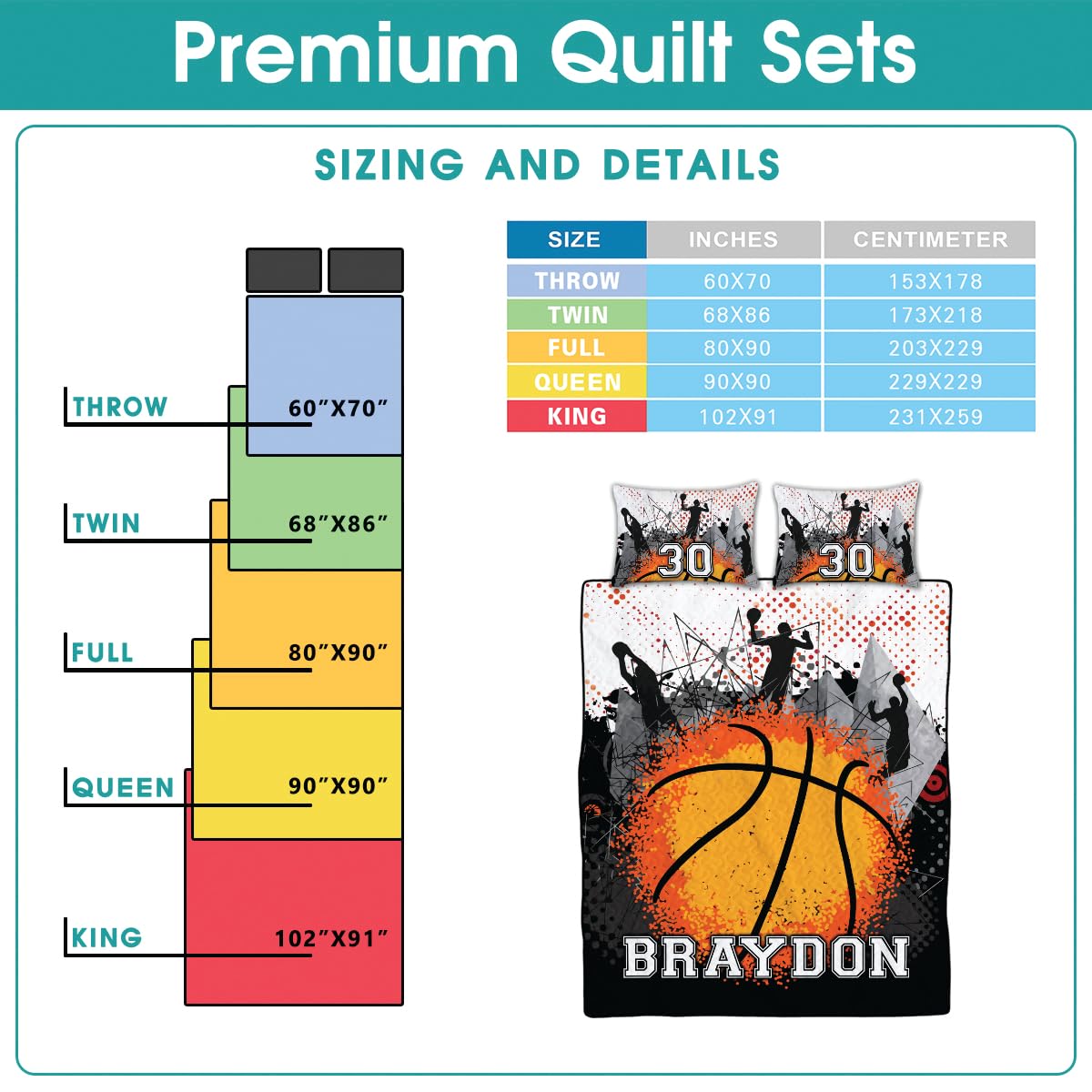 Personalized Basketball Quilt Set - King/Queen/Twin Size for Bedroom Decor & Gifts
