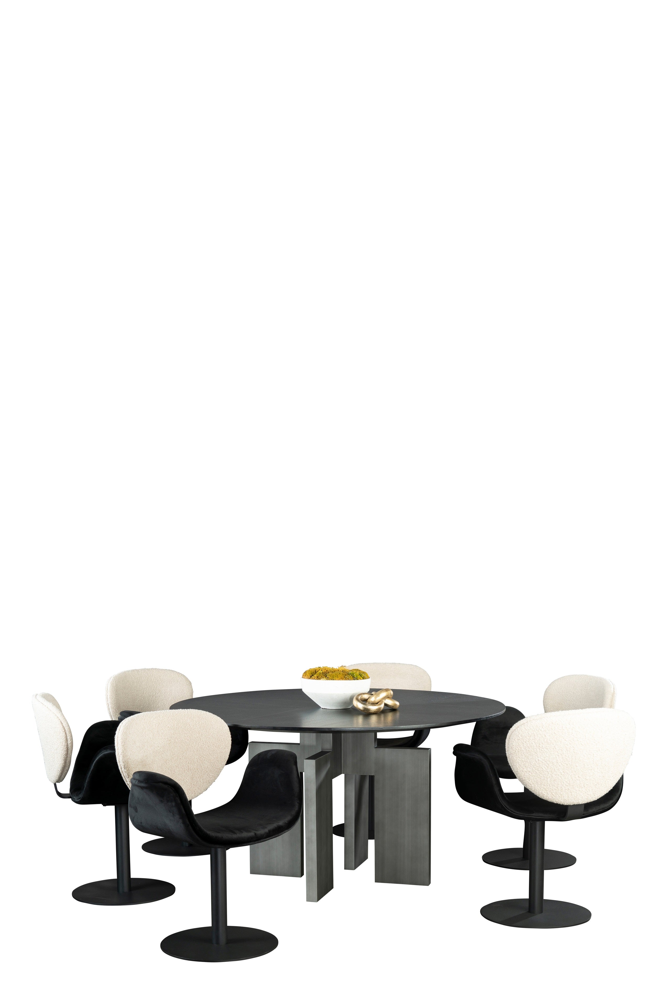 Adonis 5-Piece Round Black Dining Table Set with 6 Black and White Chairs - Modern Kitchen & Dining Room Furniture for Family Gatherings & Dinner Parties