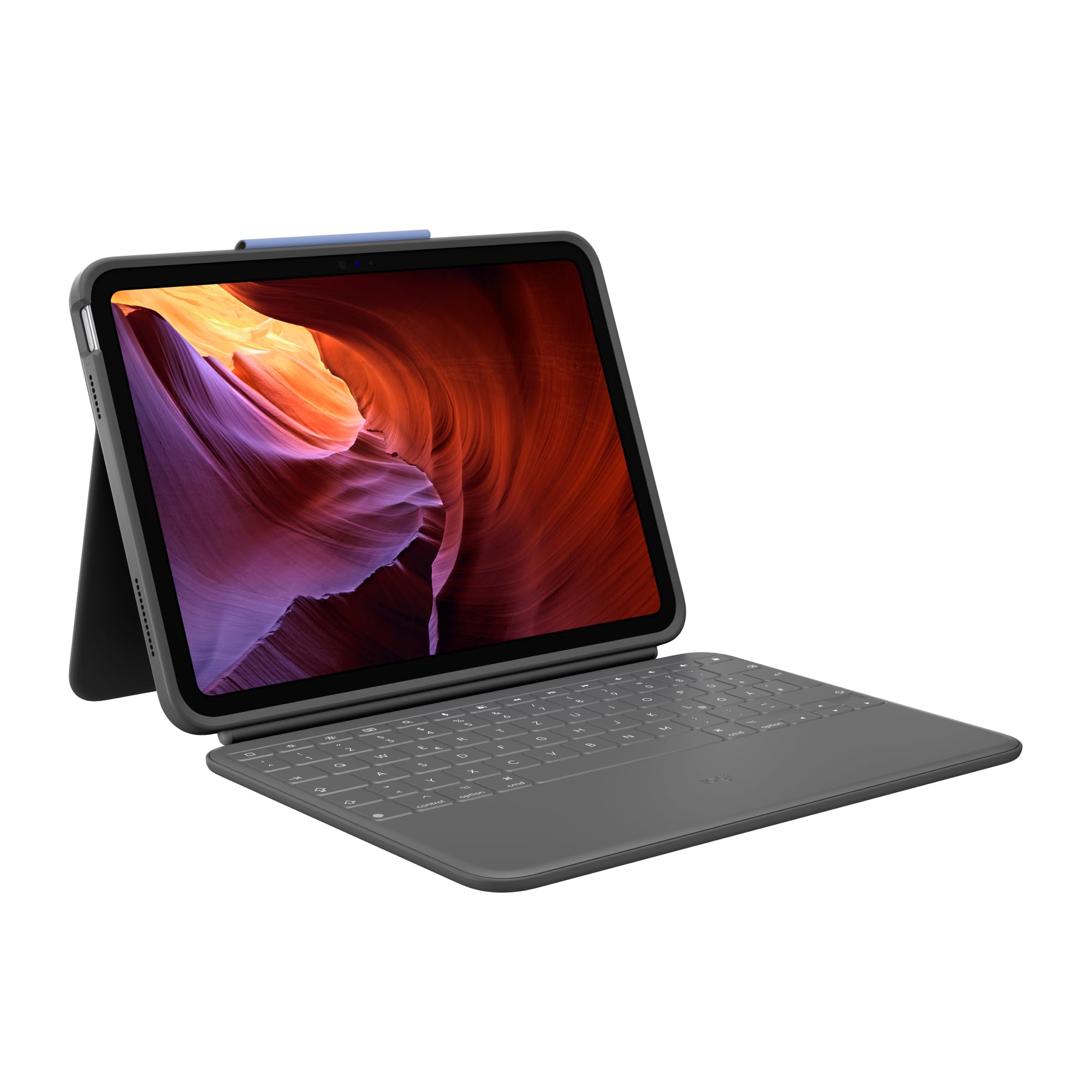 Logitech Rugged Folio Keyboard Case for iPad 10th Gen & iPad Air 4 (A16) - Waterproof & Durable Protective Cover with Smart Connector - German QWERTZ Layout (Gray) - Perfect for Travel, Work & Outdoor Use