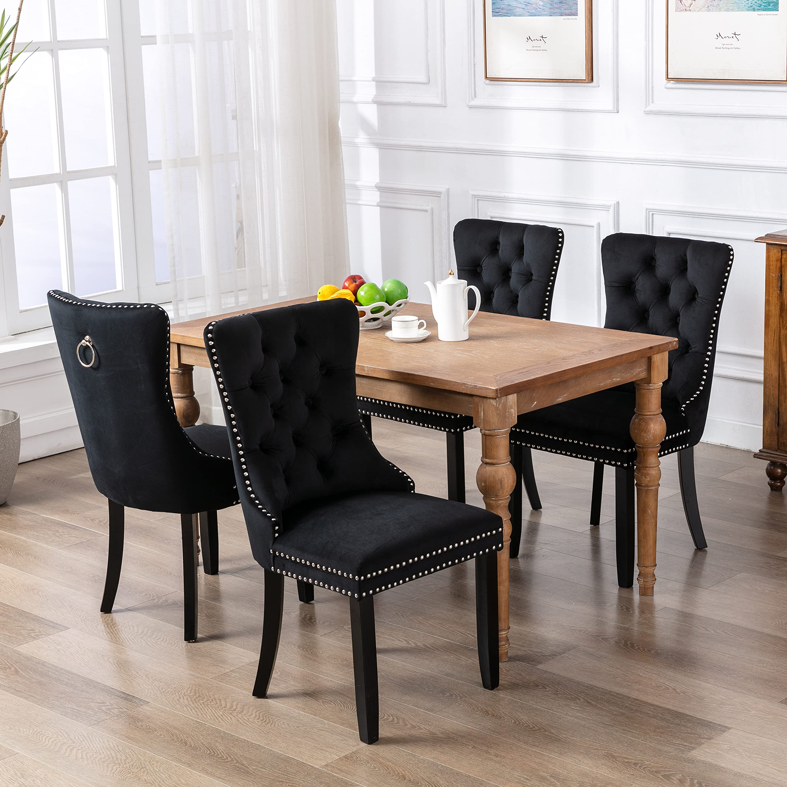 LZ LEISURE ZONE 2-Piece Upholstered Dining Chair Set - Button Tufted Armless Accent Chairs with Back Ring Pull & Nailhead Trim, 20