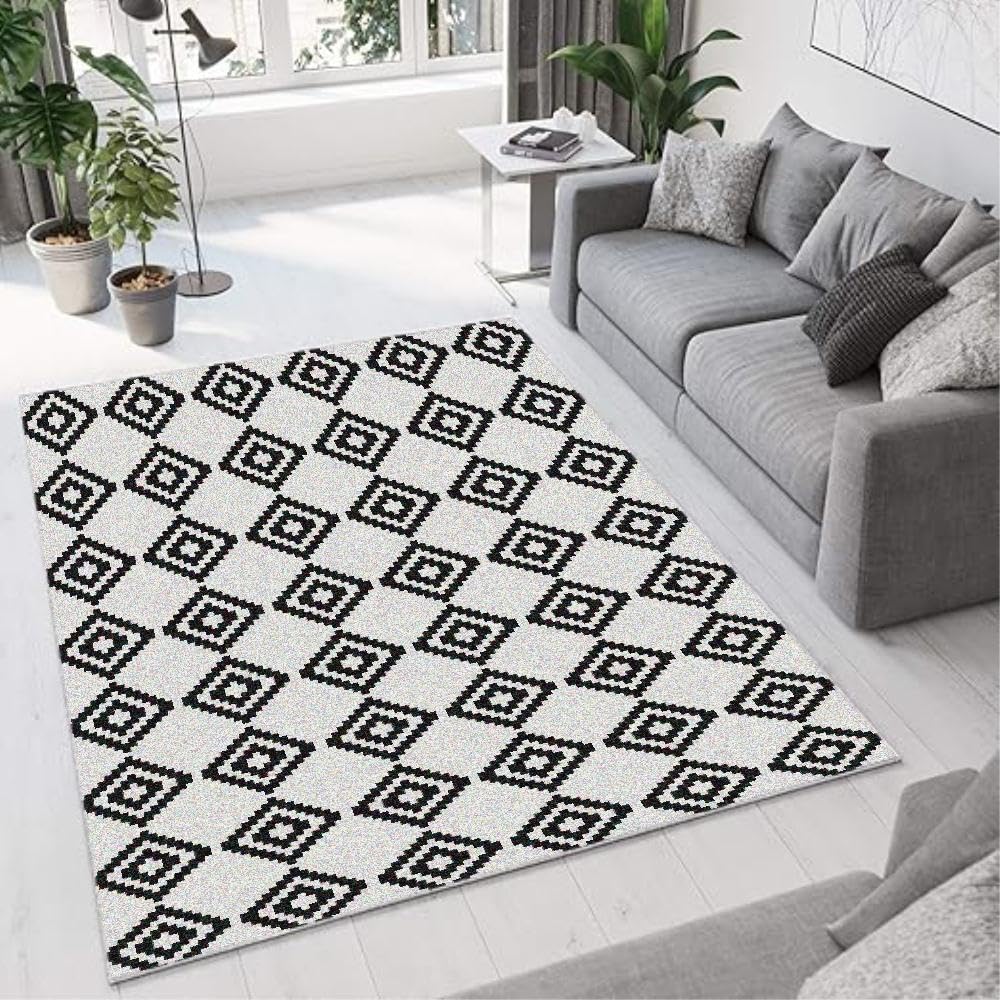Modern Geometric Rectangle Rug - Soft Low-Pile Grey Area Rug 4x6 Feet for Bedroom, Living Room & Kids Room Decor | Perfect for Home Office, Nursery & Dormitory Floor Covering