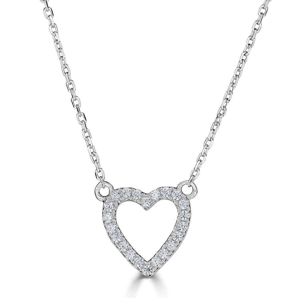 14K Gold 0.08 CTW Diamond Open Heart Necklace for Women - Dainty Petite Jewelry Gift for Her, Valentine's Day, Anniversary & Everyday Wear