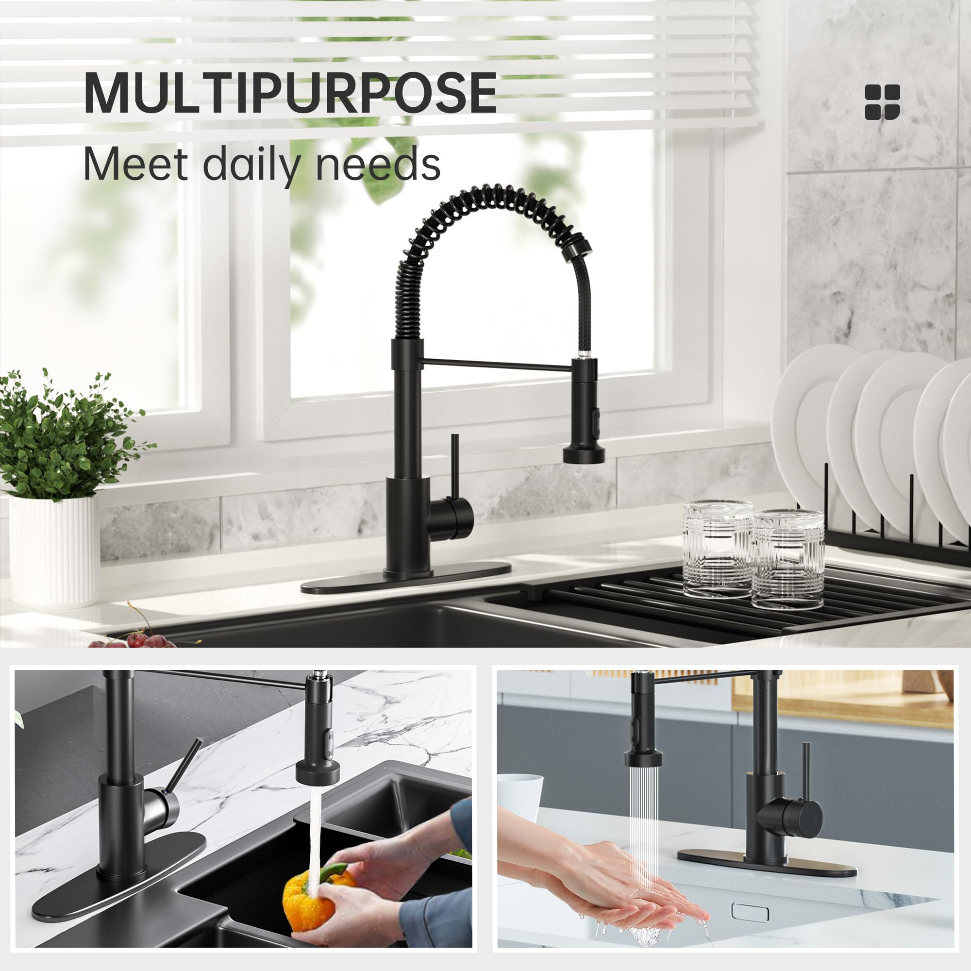2-Function Pull Down Kitchen Faucet Sprayer - Matte Black for Easy Cleaning