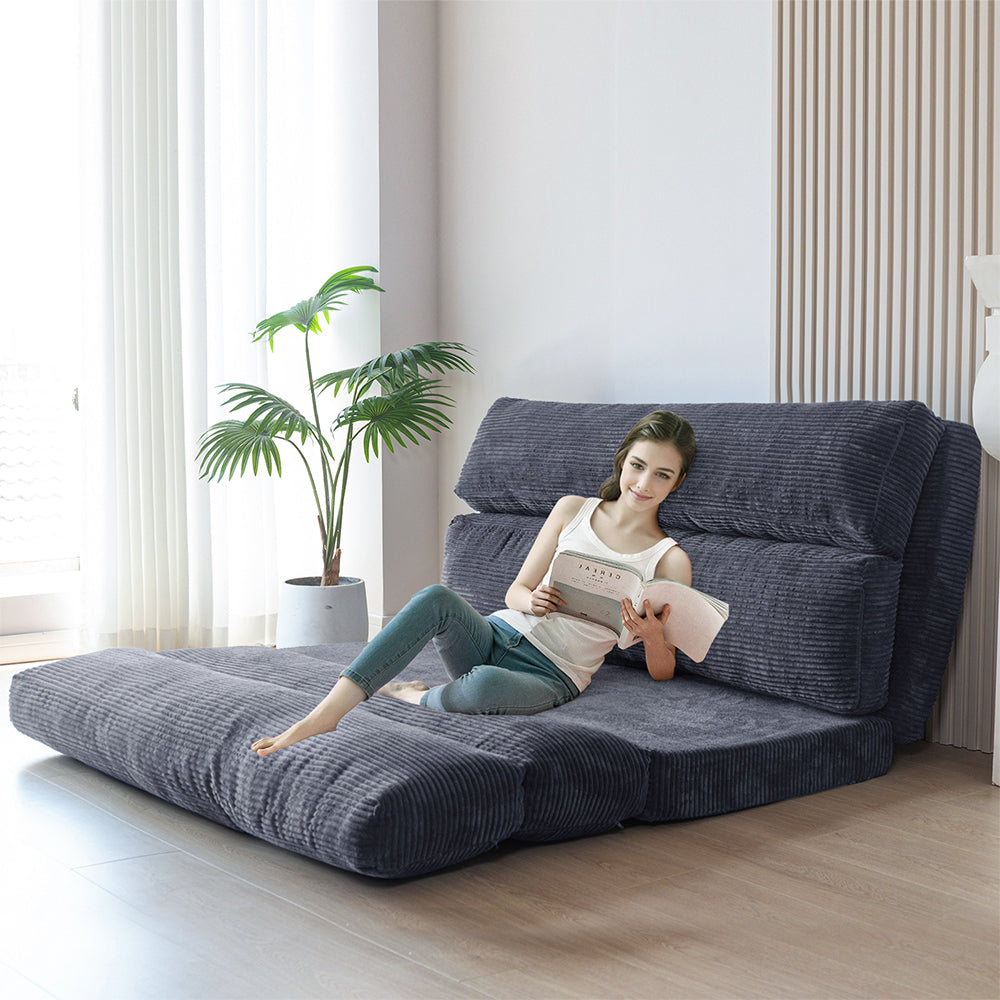 MAXYOYO Folding Sofa Bed - Extra Wide Corduroy Floor Sofa for Small Spaces, Dark Grey | Convertible Guest Bed & Lounge Chair for Apartments, Dorms & Living Rooms